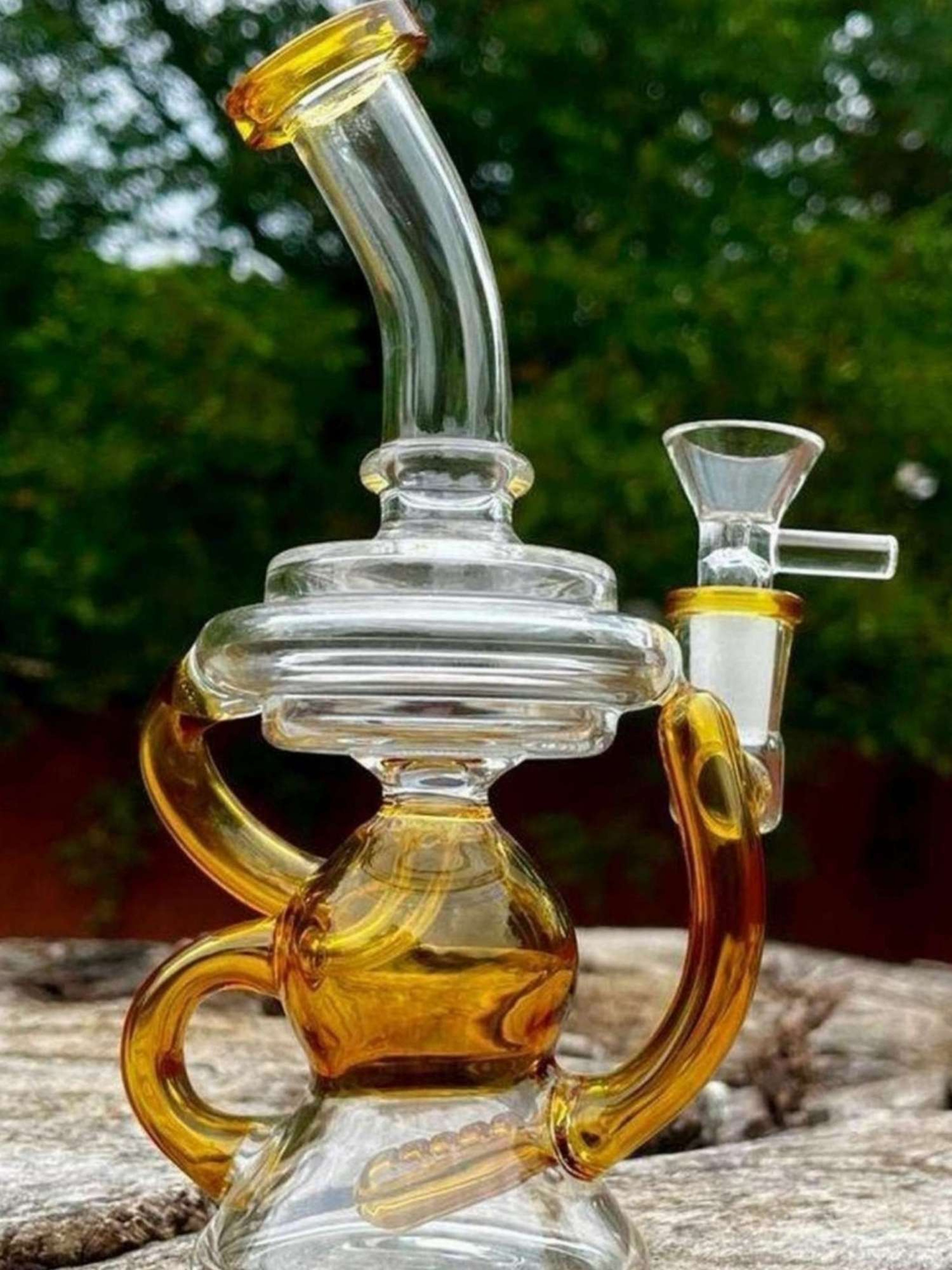 8" Yellow Glass Recycler Bong Rig image 0