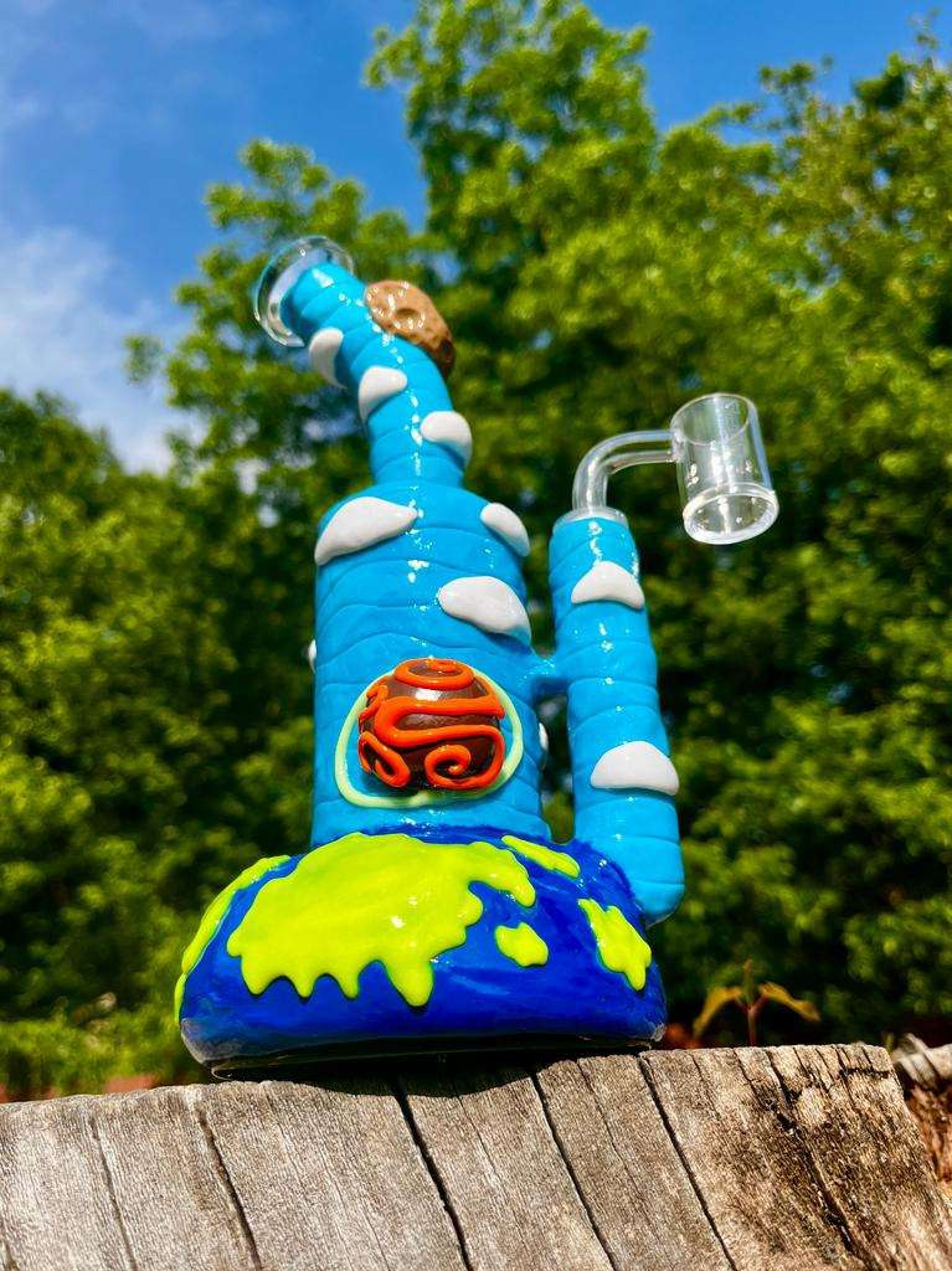 10" Glow in the dark Glass Ceramic Bong Rig image 0