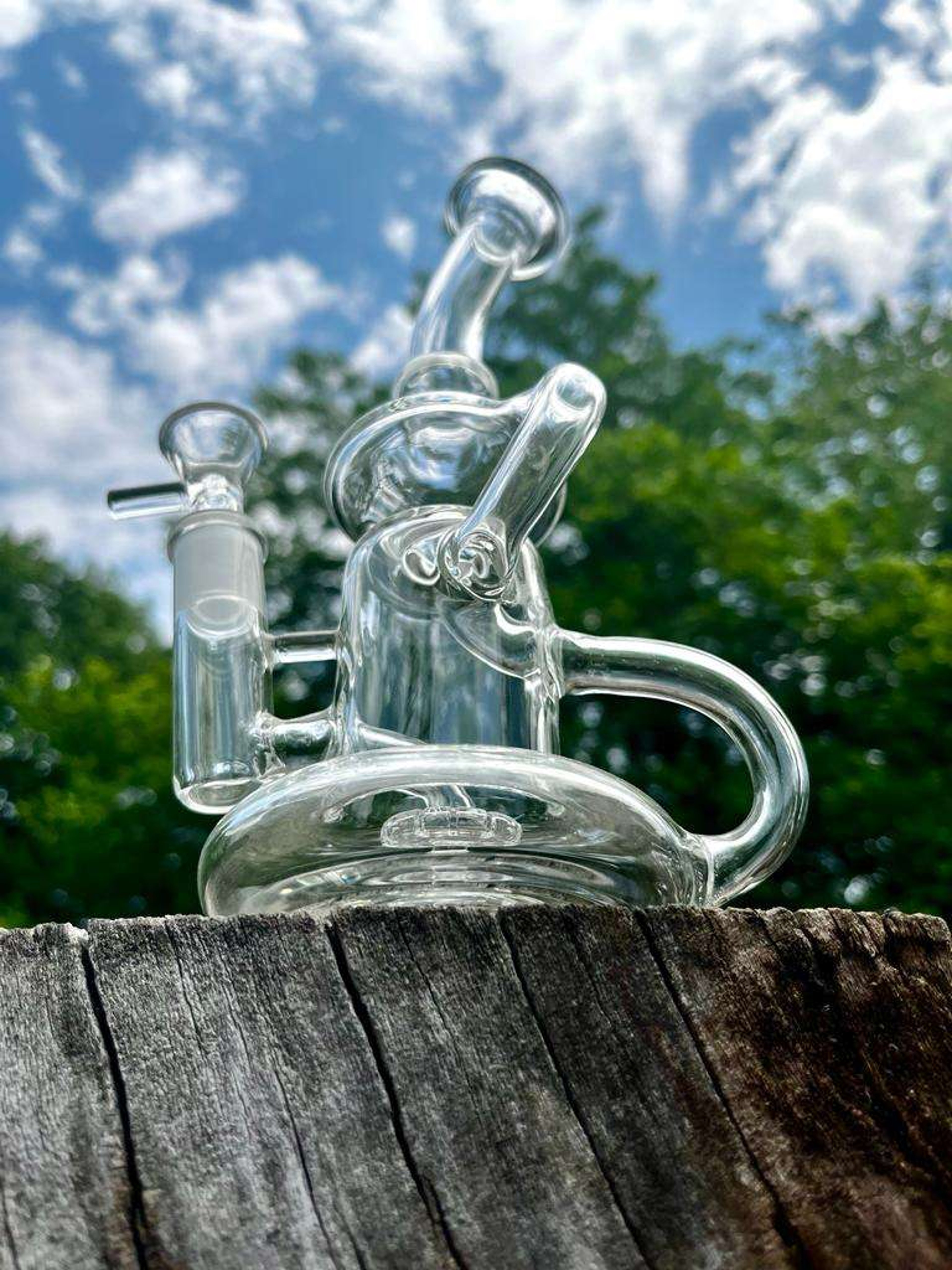 9" Clear Glass Recycler Bong Rig image 0
