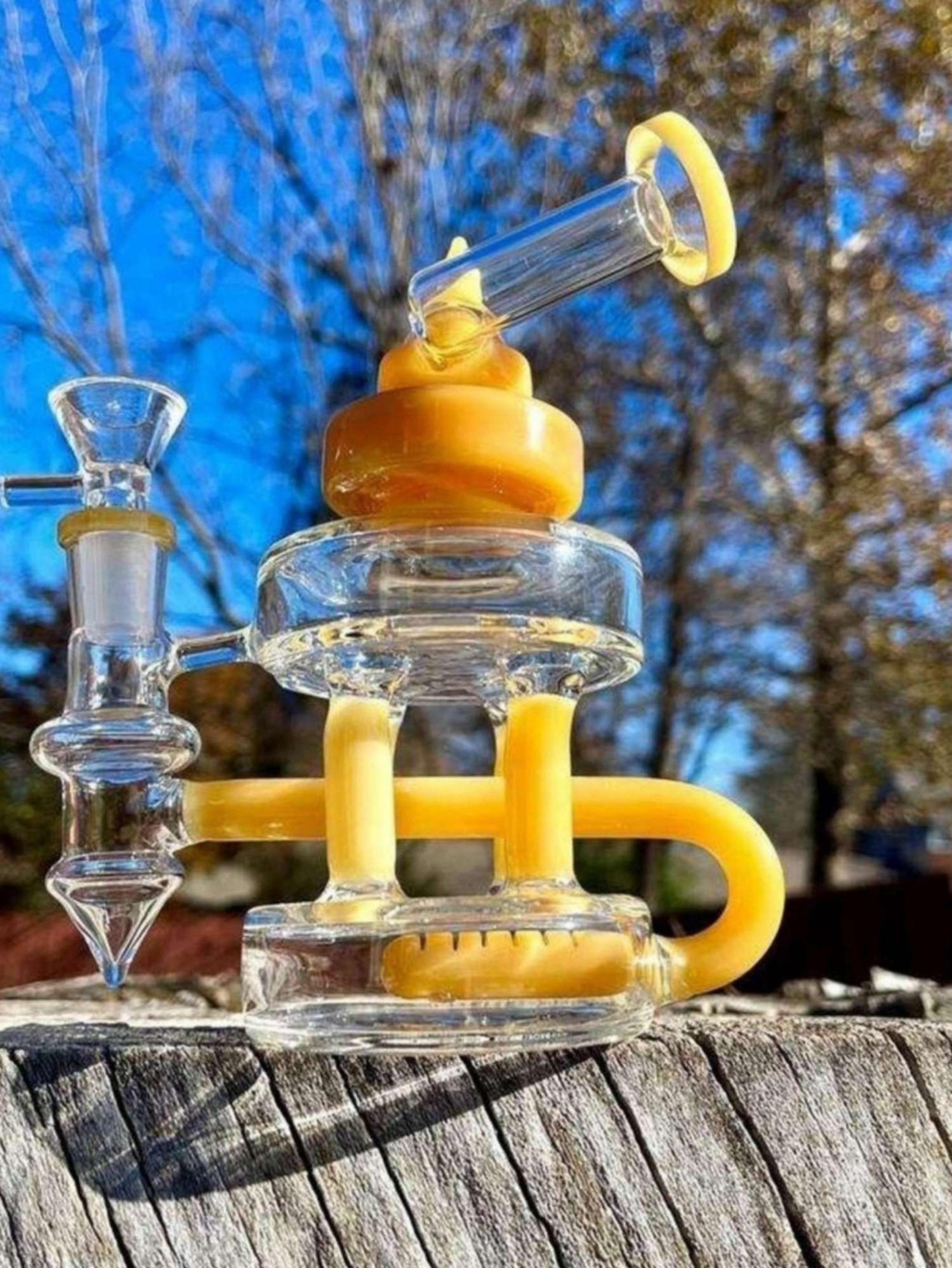 6" Mini Yellow Glass Recycler Bong Rig image 0