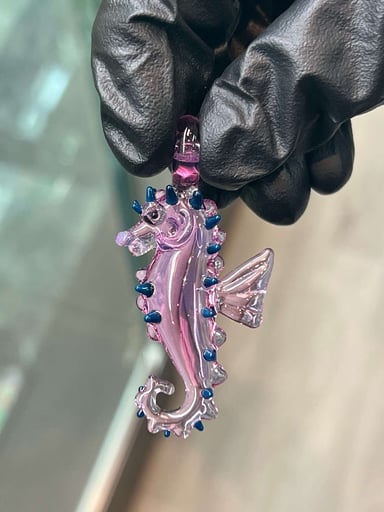 Preview pic of Liz Wright Seahorse Rose Quartz Glass Pendant