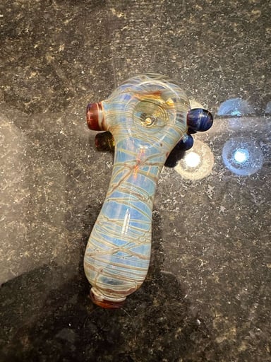 Preview pic of Fume and amber purple wrapped spoon pipe