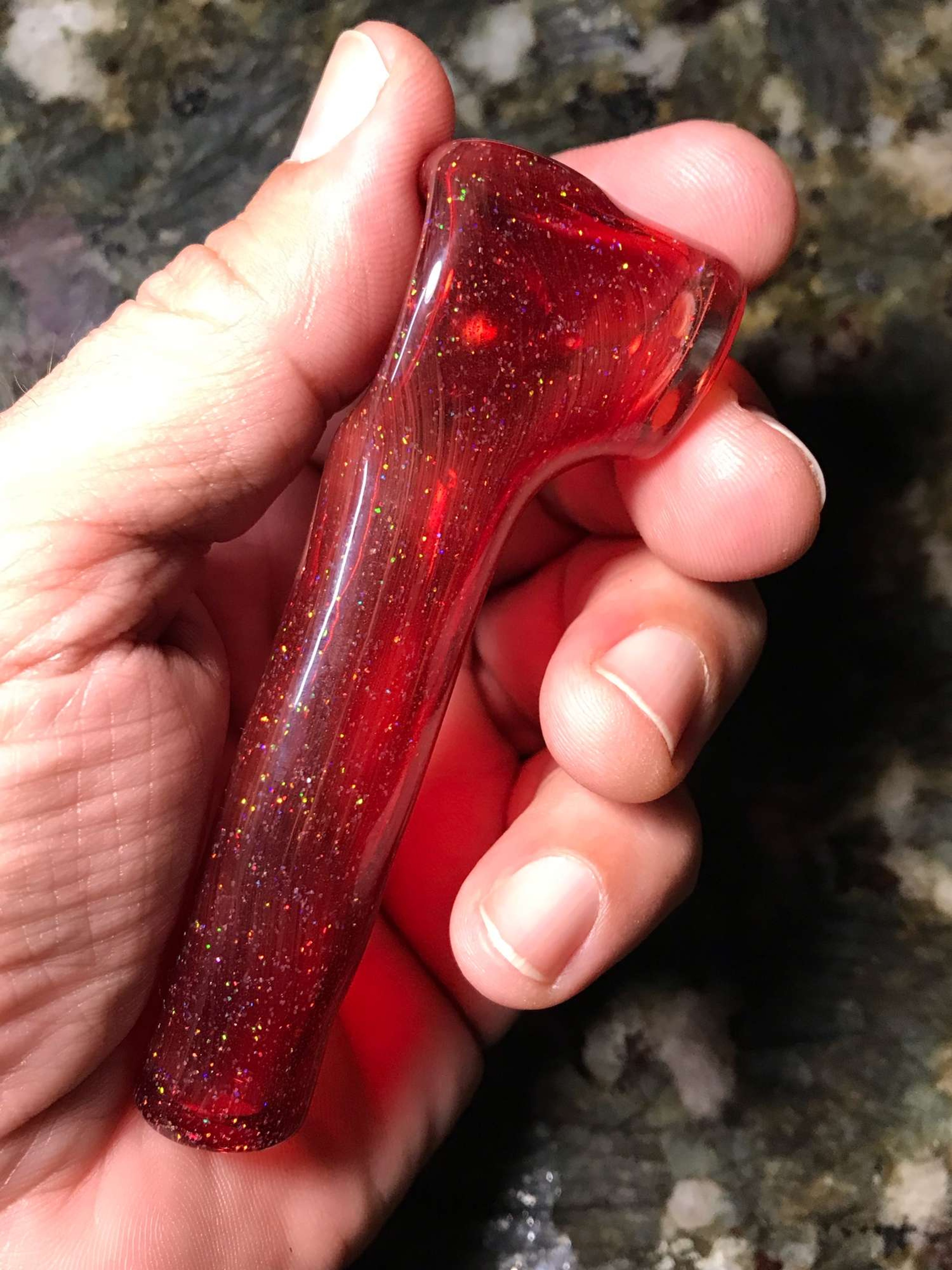 Preview pic of Red Crushed Opal Mini Hammer ‘PocketPal’ Glass Pipe