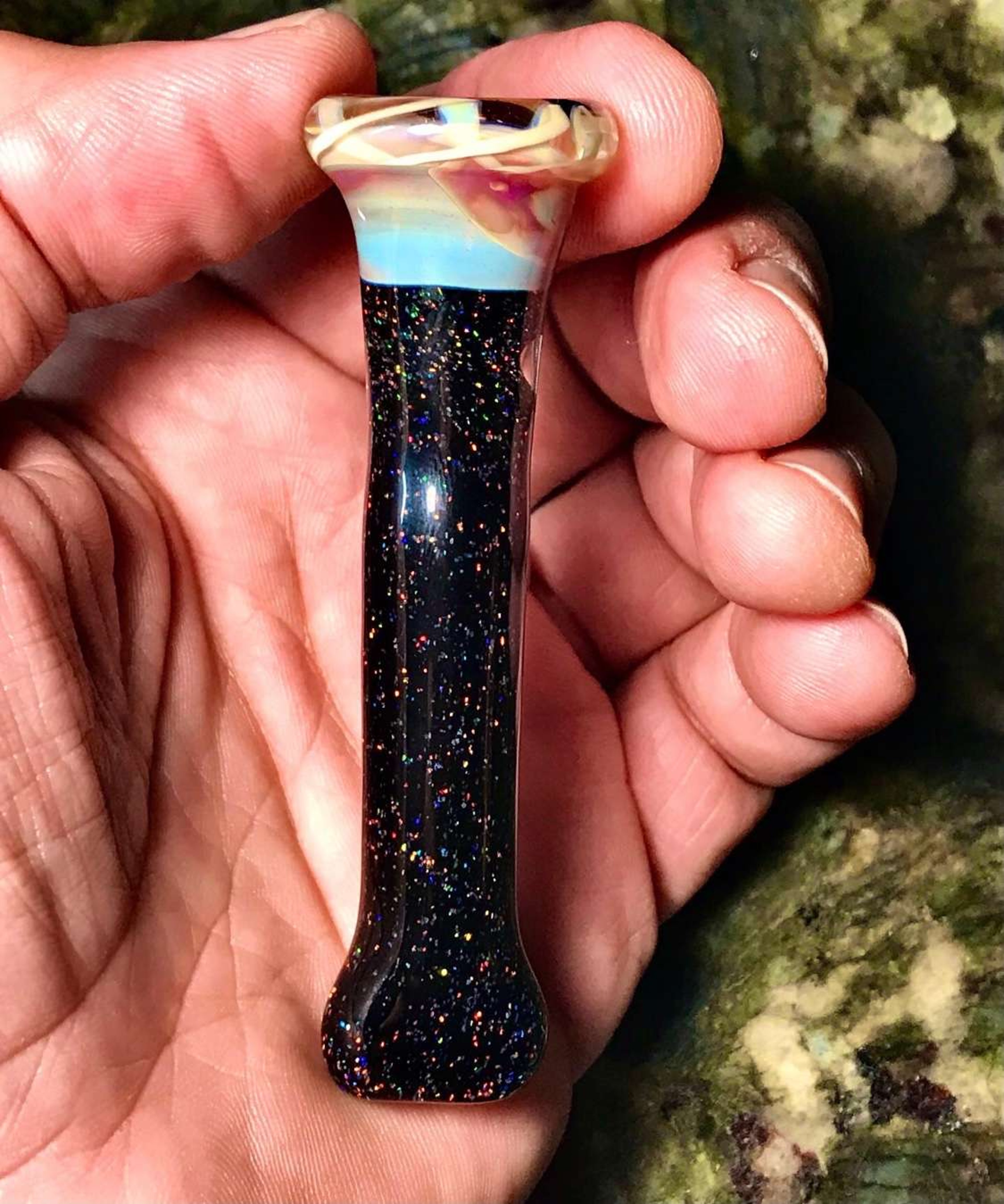 Preview pic of Crushed Opal X Jet Black Chillum Glass Pipe