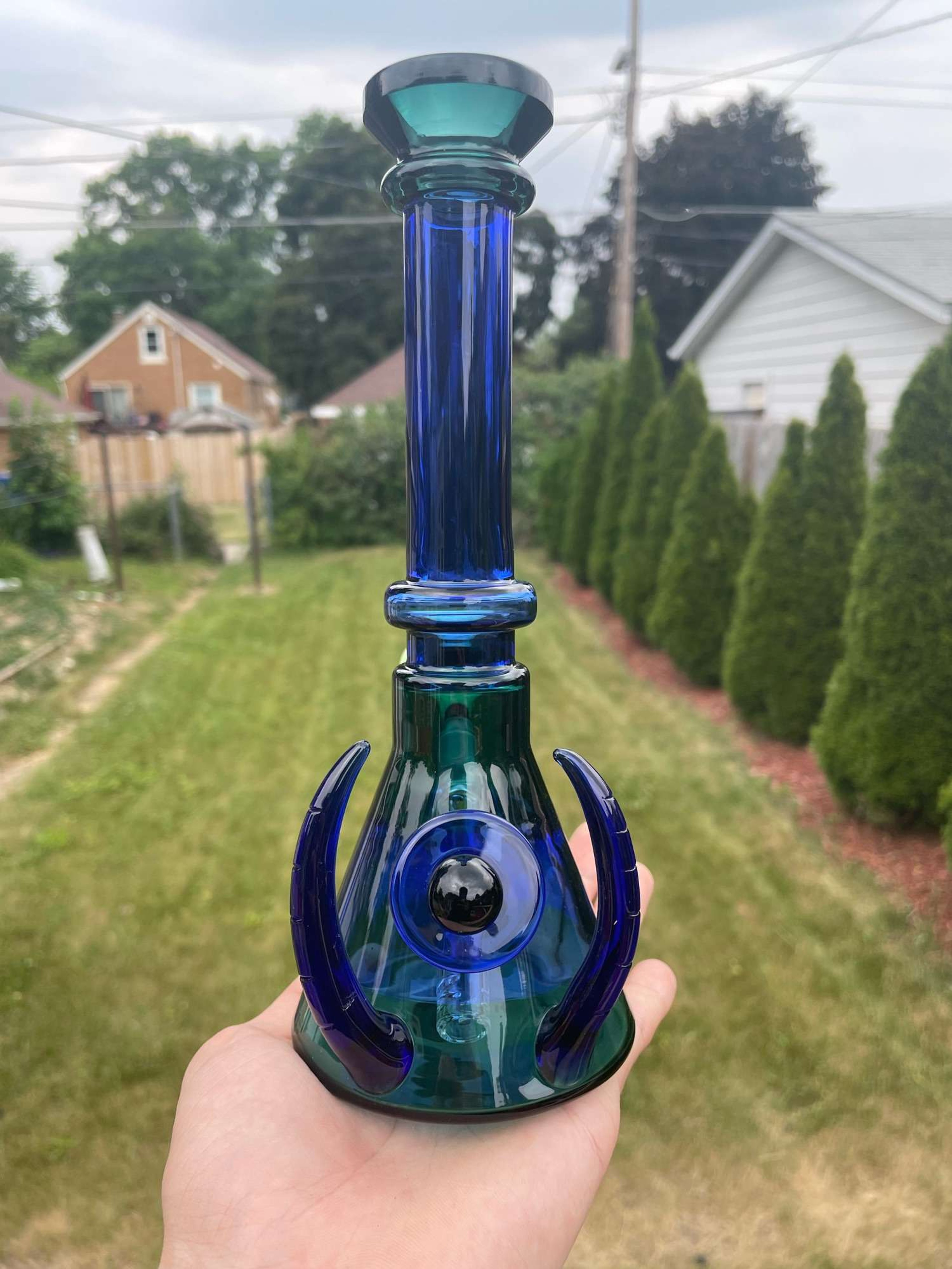 Two tone dark blue/green horned beaker! image 0