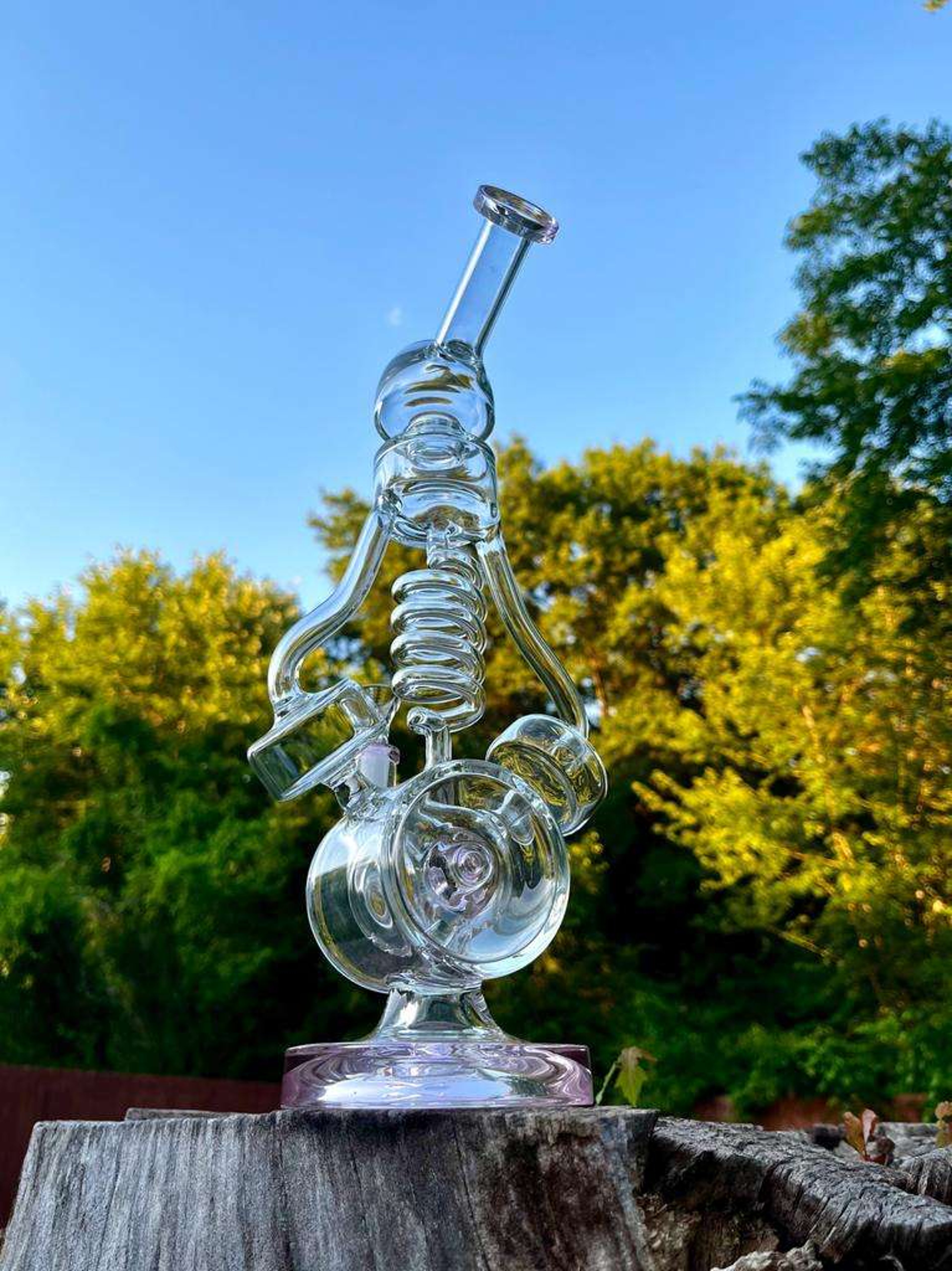 Preview pic of 14" Pink Twisted Glass Recycler Bong Rig 