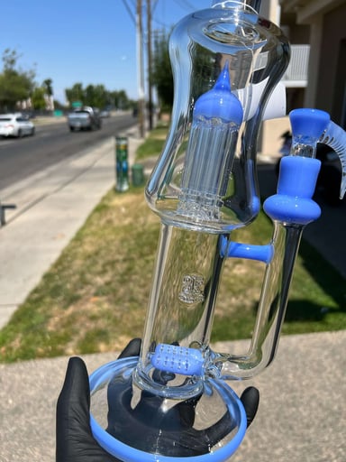 Preview pic of 2K Glass Art 19" Color Double Stemline Straight With Tree Perc Bong Milkey Purple