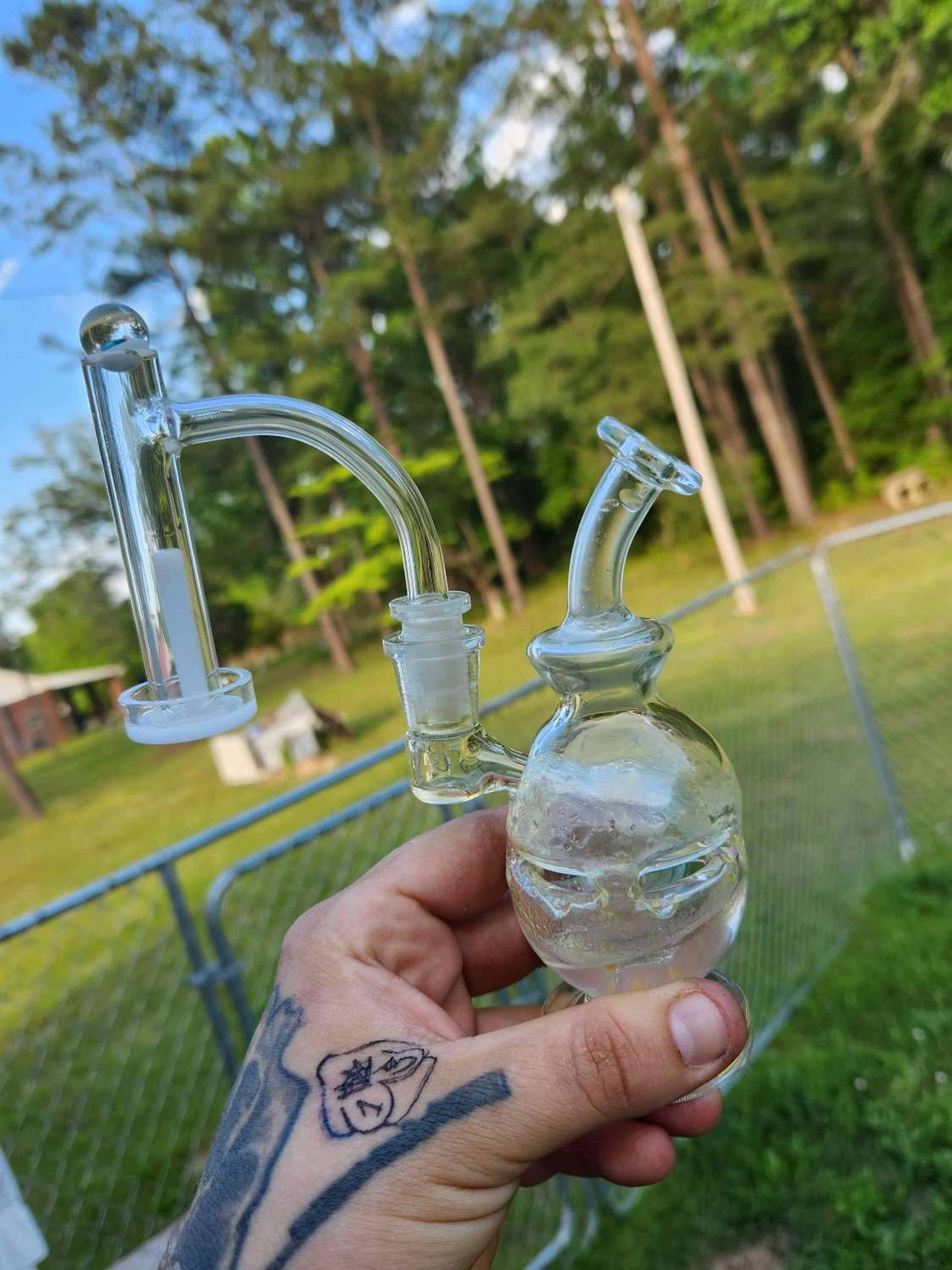 Hypnotized Glass Fab Egg Rig W/ GeeWest control Tower and opaque pillar and Myjah Glass Ball image 0