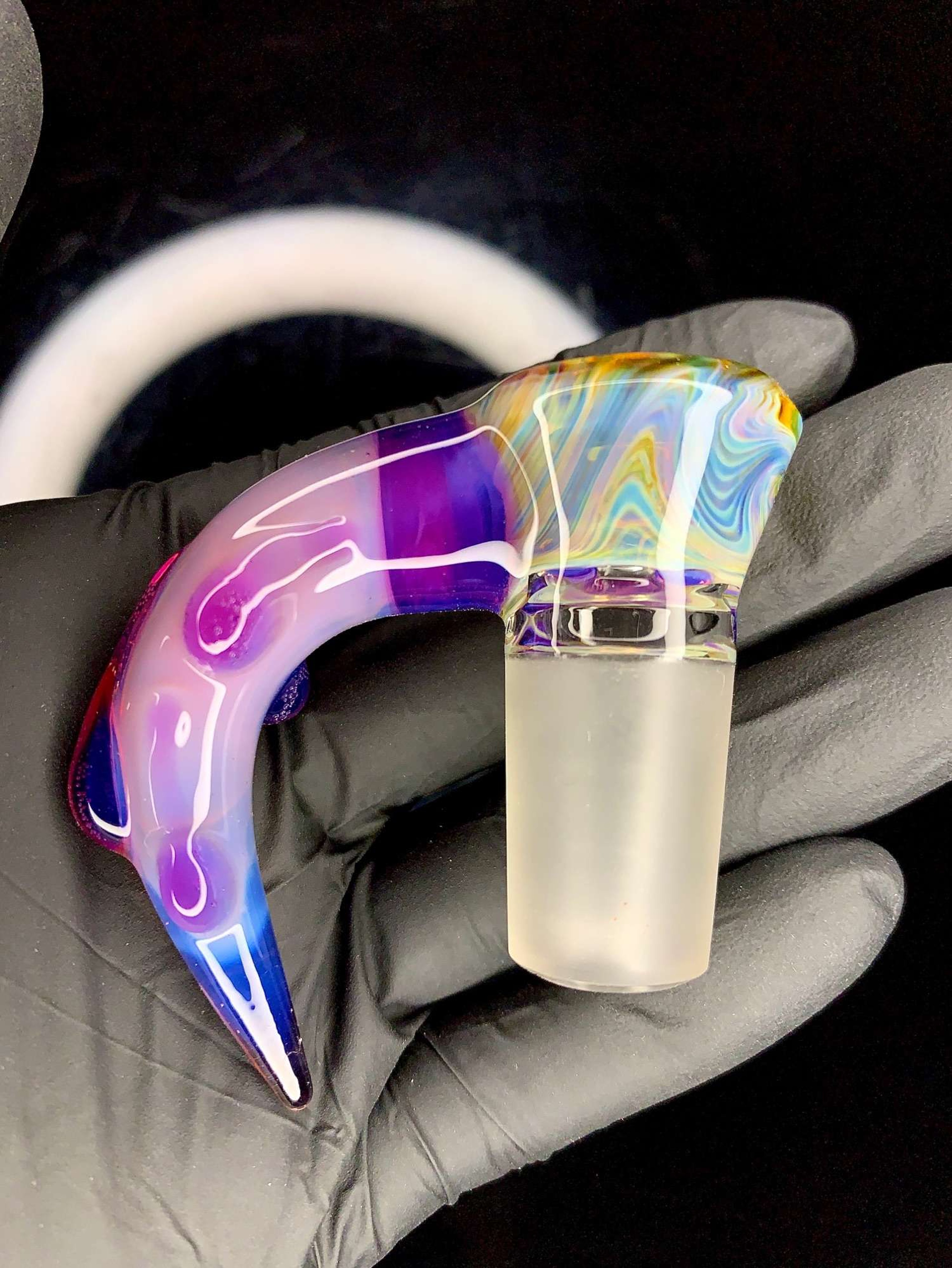 Preview pic of Tie dye/royal jelly/rainbow opal 18mm down horn drip slide 