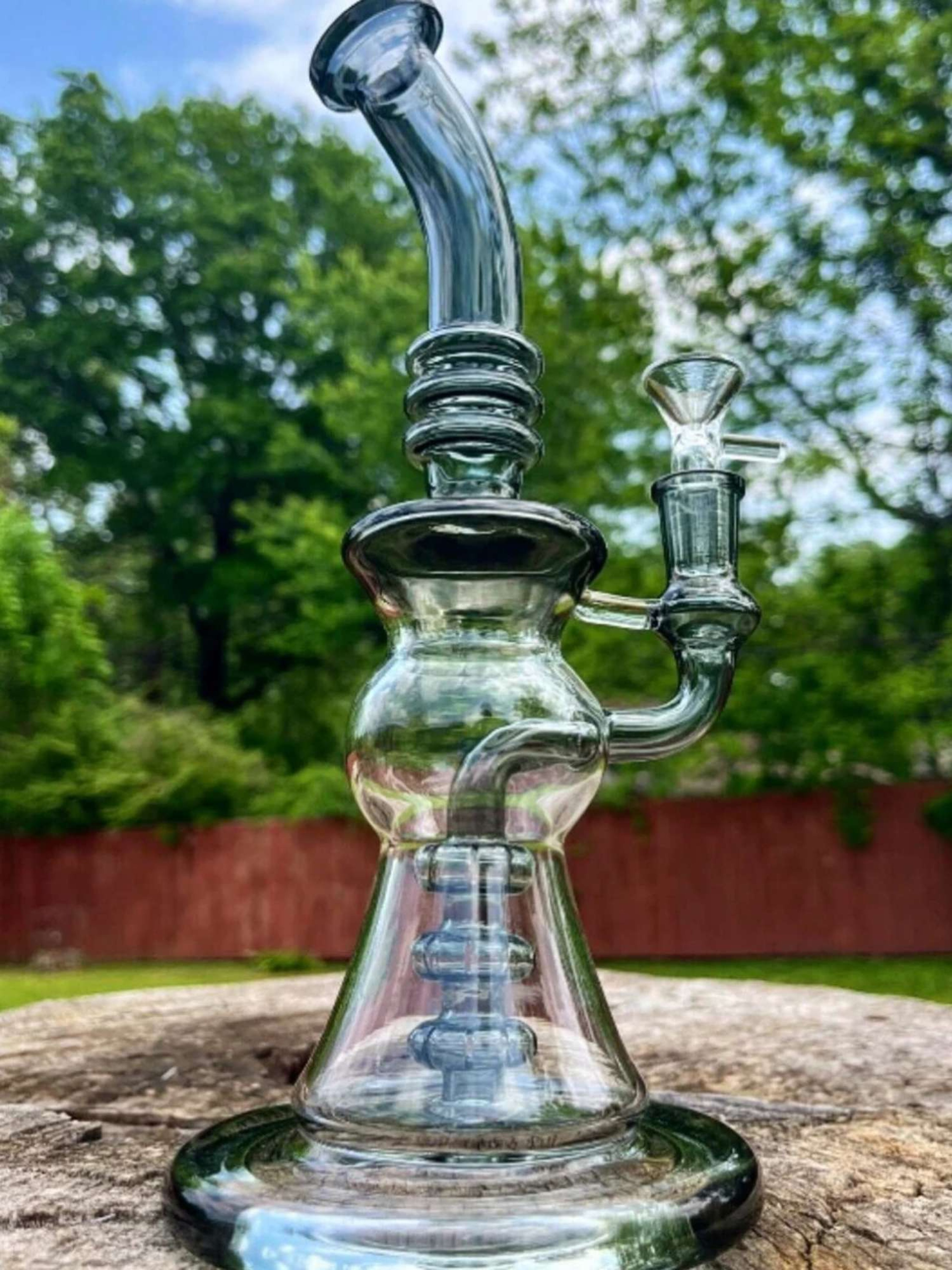 10" Egg Shaped Teal Black Glass Bong Water Pipe Rig image 0