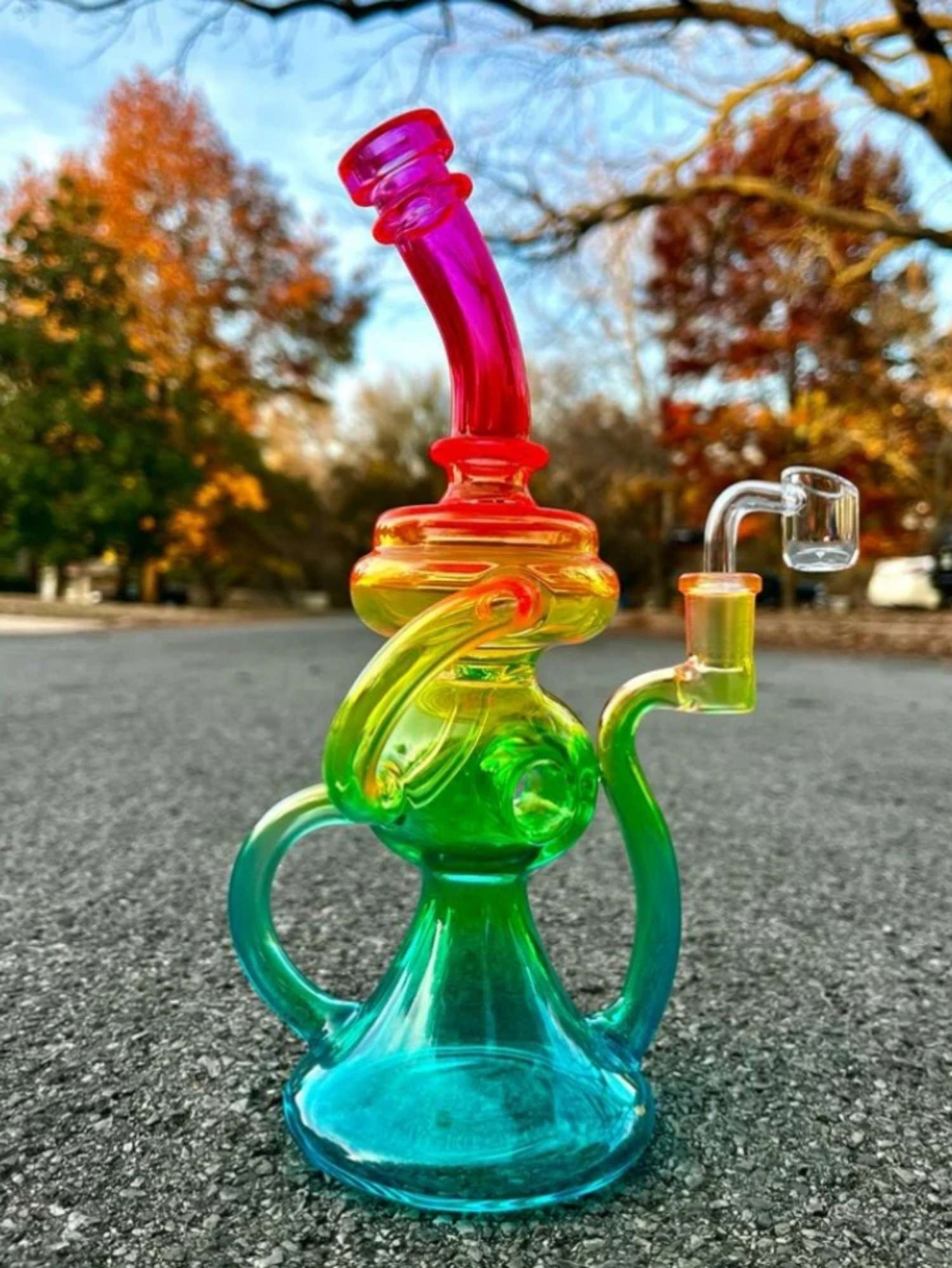 10"Rainbow Full Of Life Recycler Rig Or Bong image 0