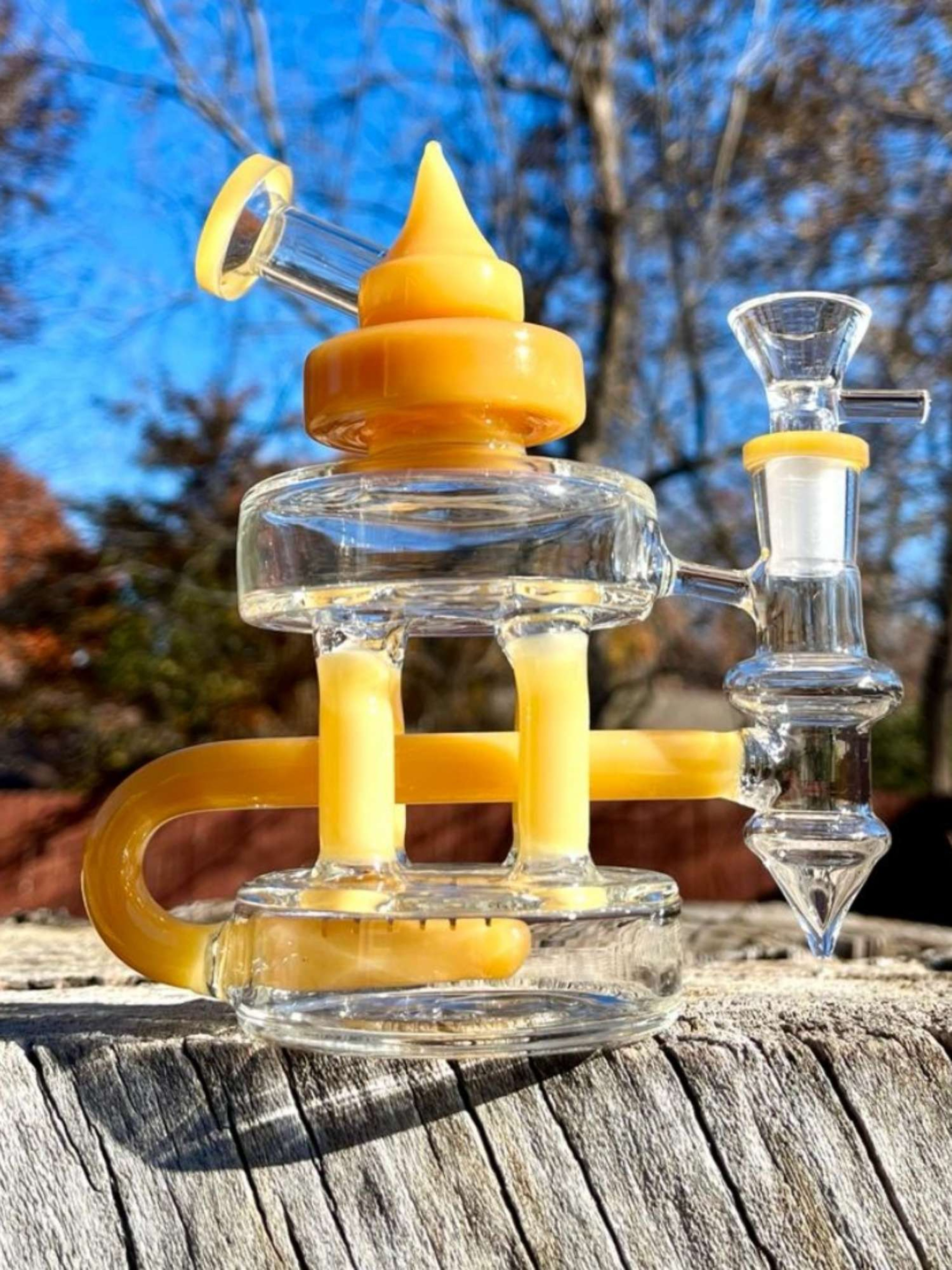6.5" Yellow Mini Rig Recycler Glass Water Pipe image 0