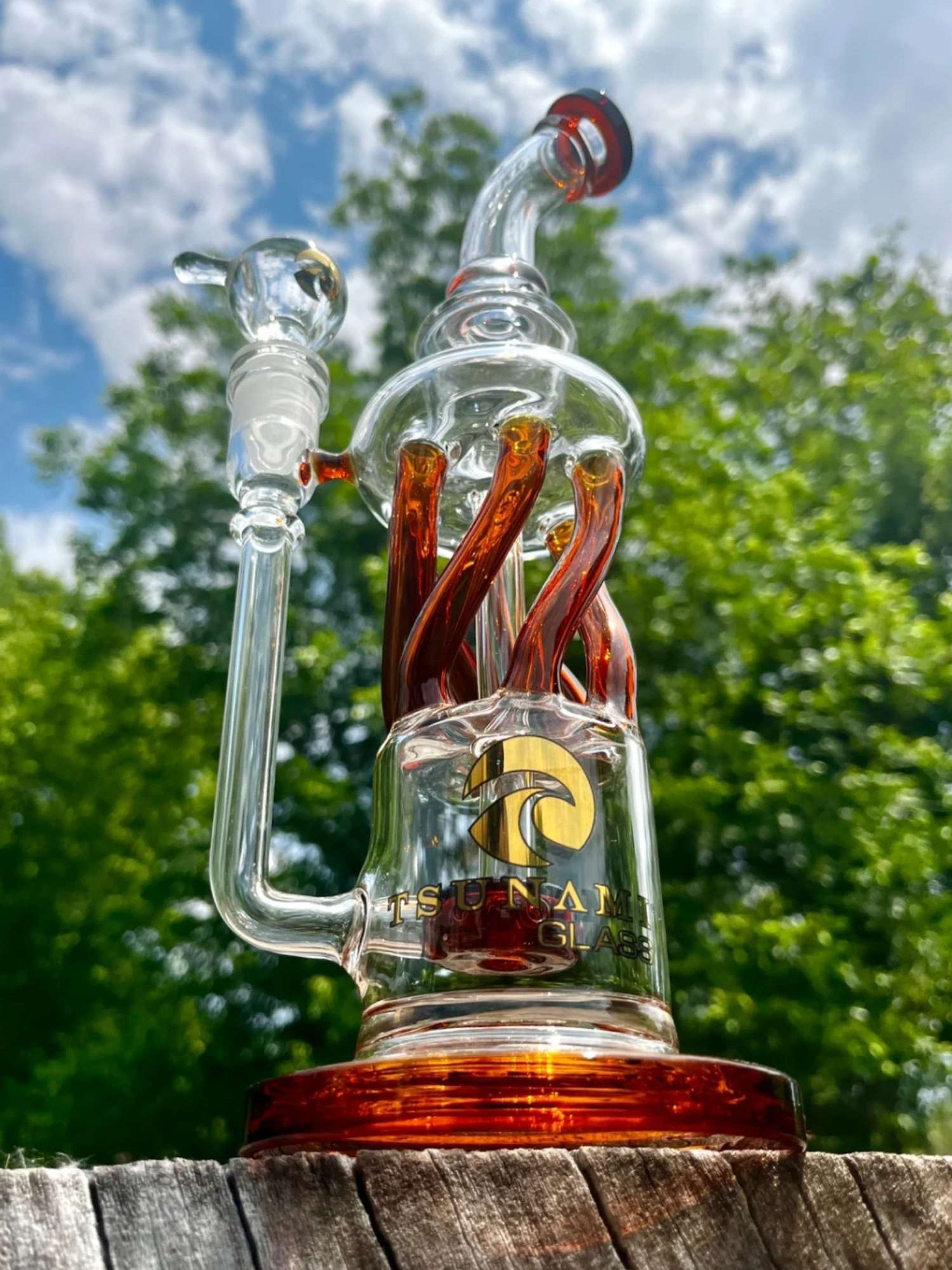 12" Tsunami Glass Twisted Showerhead Recycler Bong image 0
