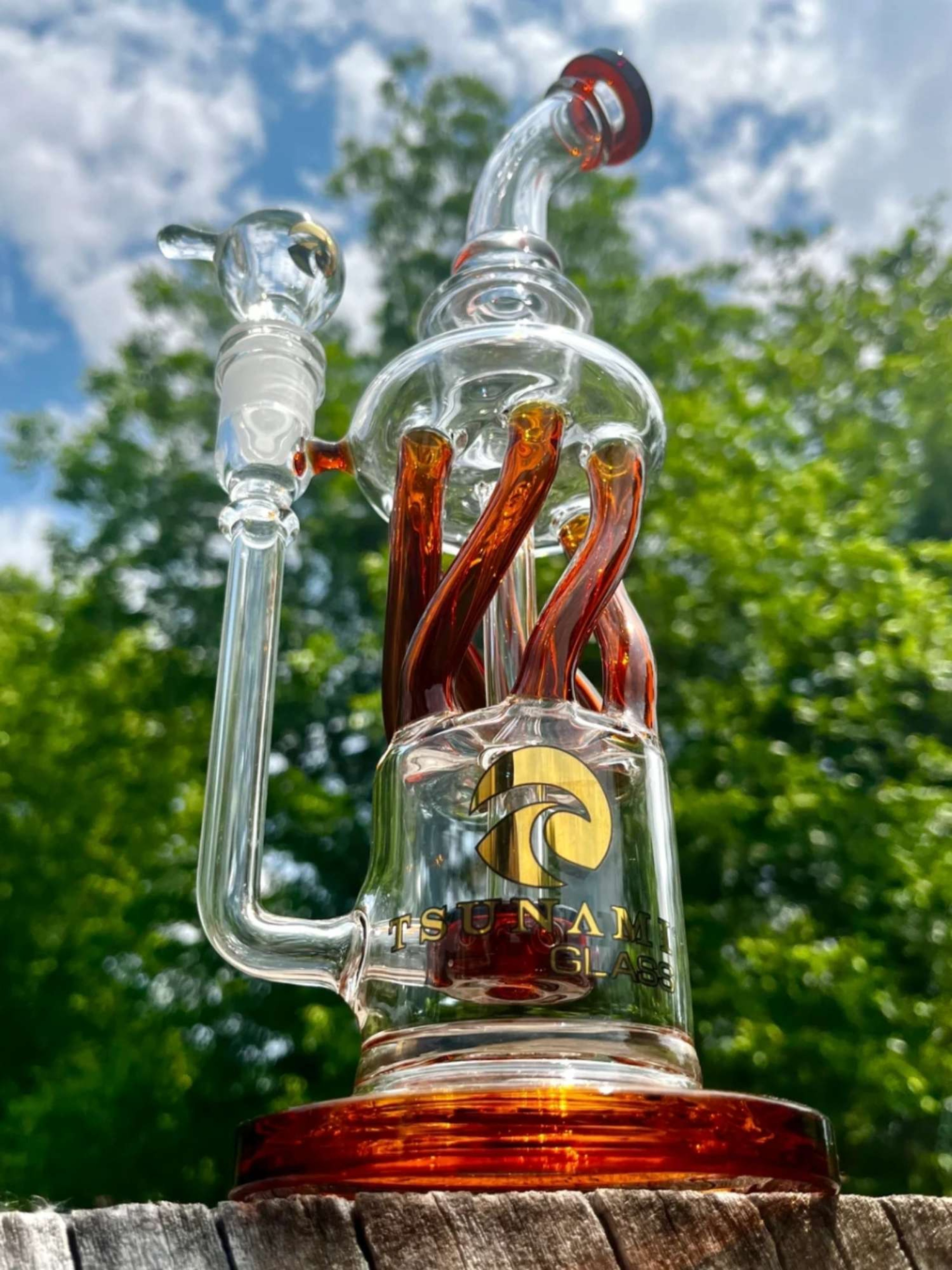 12" Tsunami Glass Twisted Showerhead Recycler Bong image 0