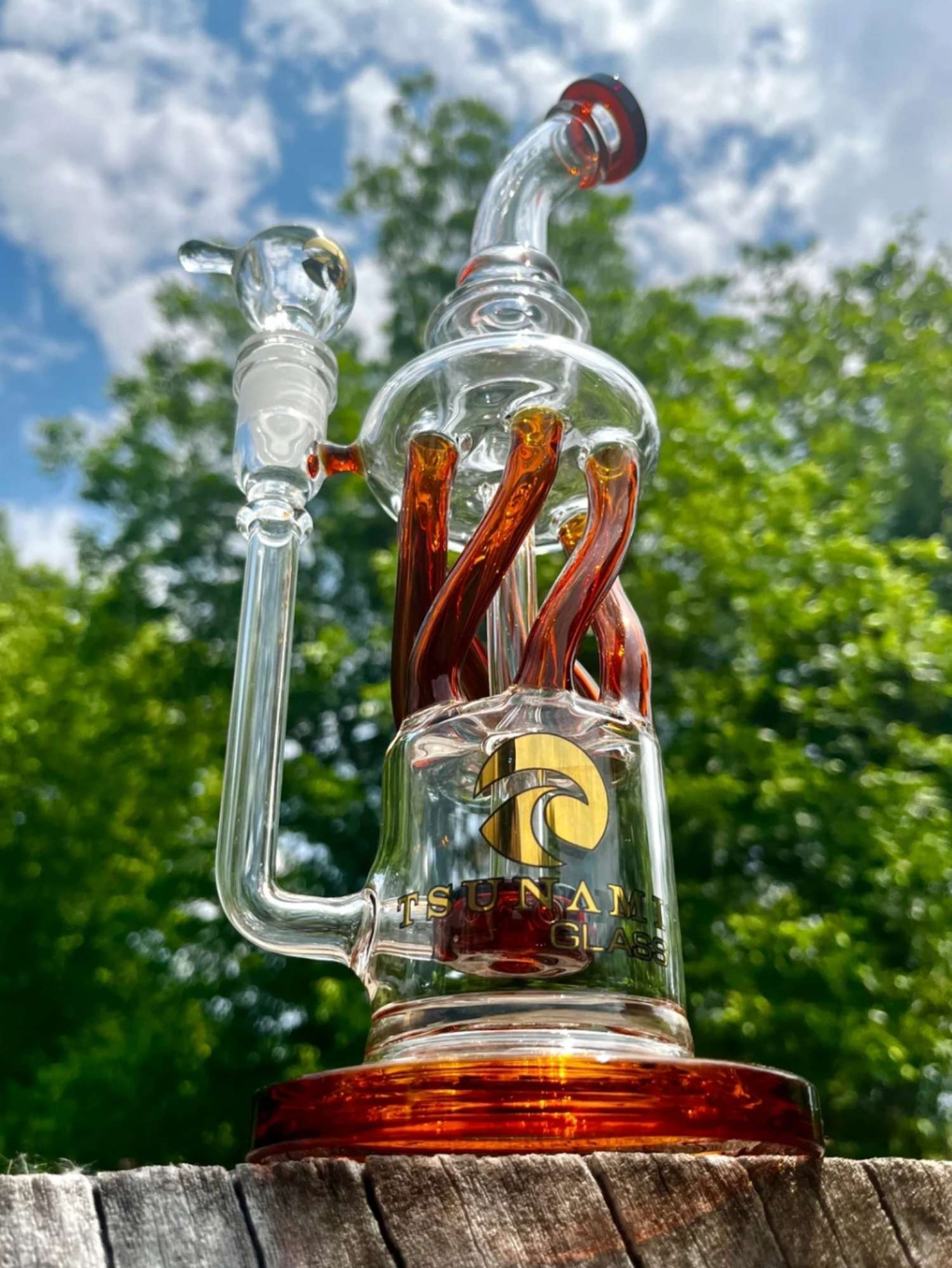 12" Tsunami Glass Twisted Showerhead Recycler Bong image 0