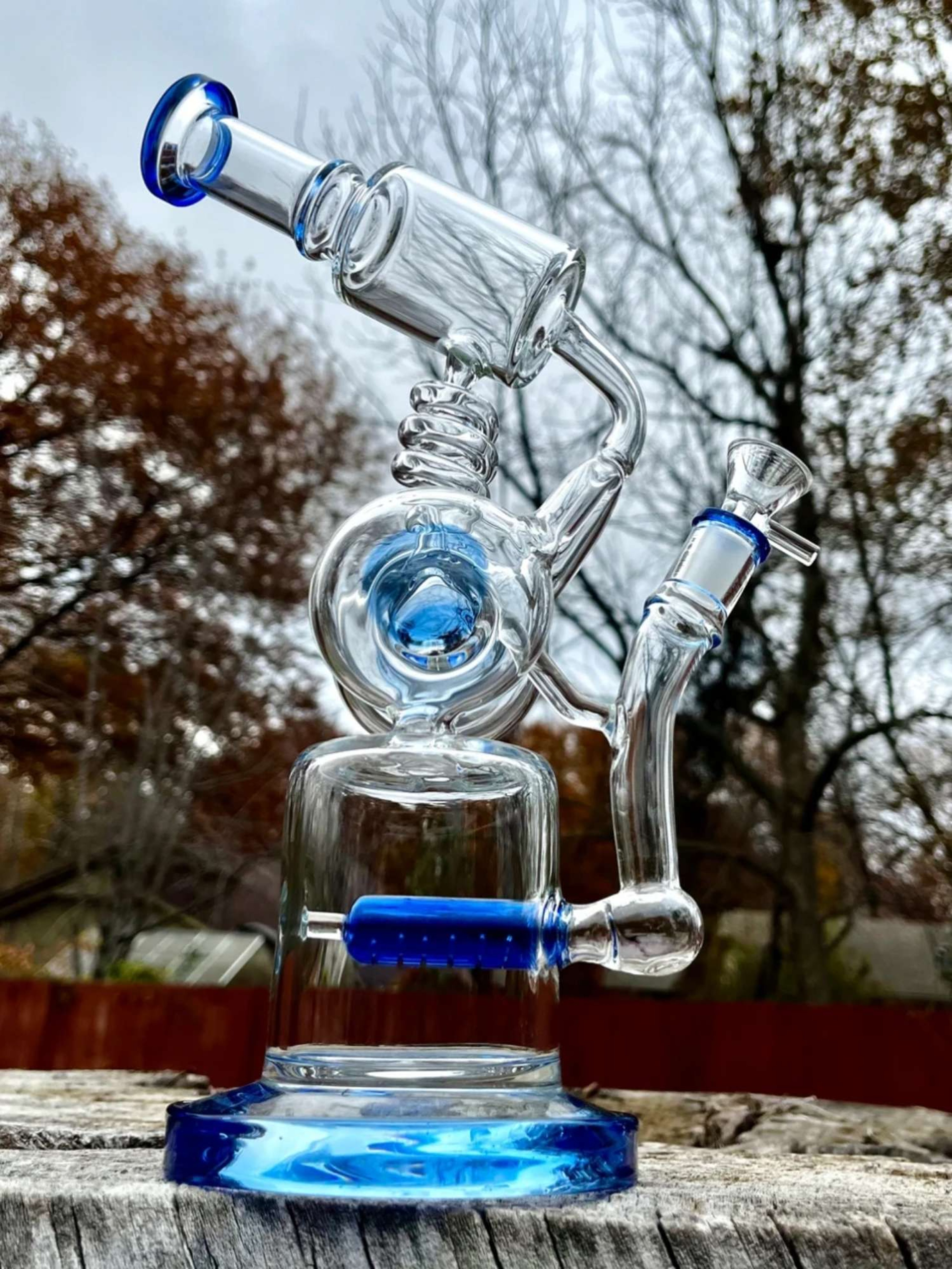 12” Blue Space Rocket Recycler Multi Perc Water Pipe Rig image 0