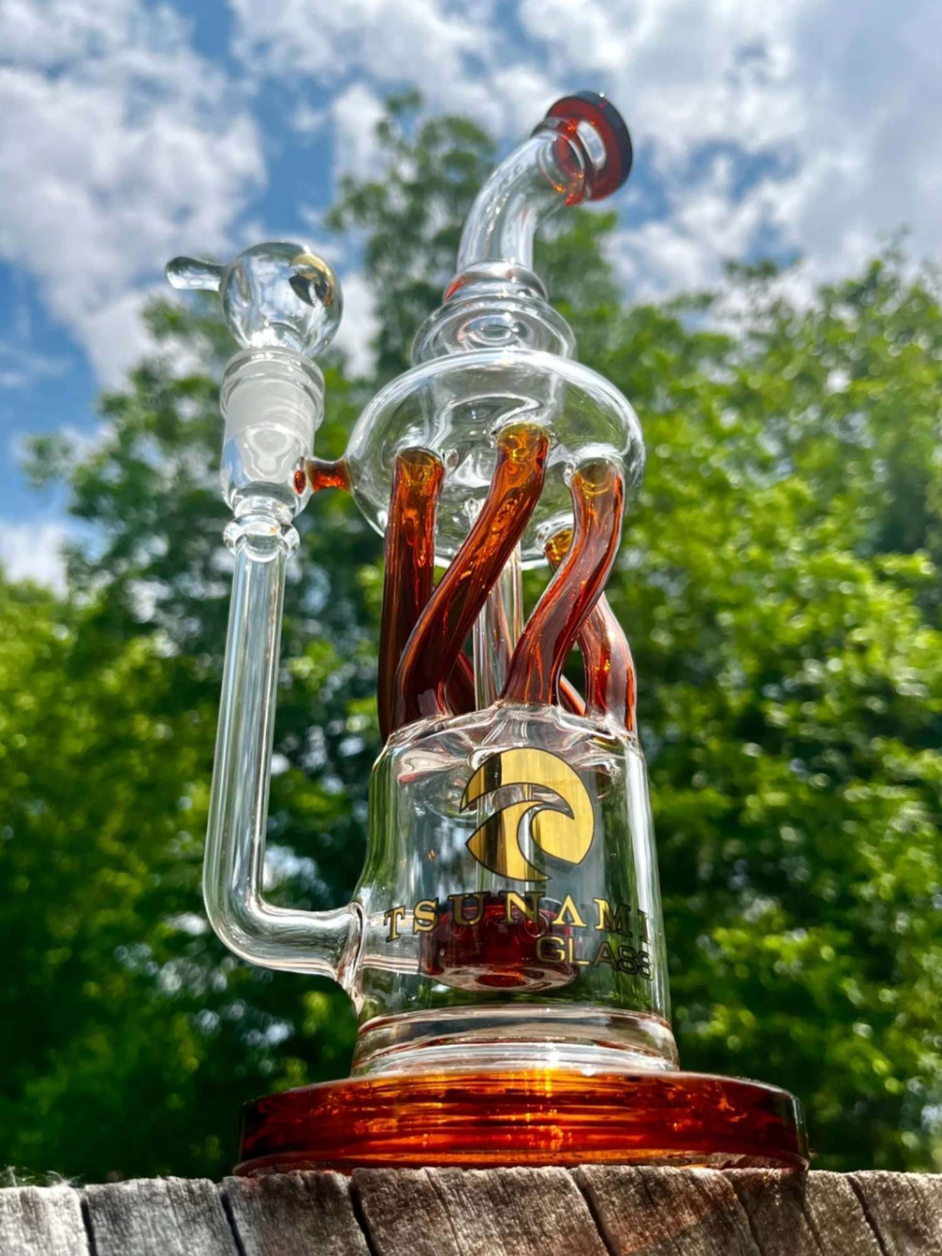 12" Tsunami Glass Twisted Showerhead Recycler Bong image 0