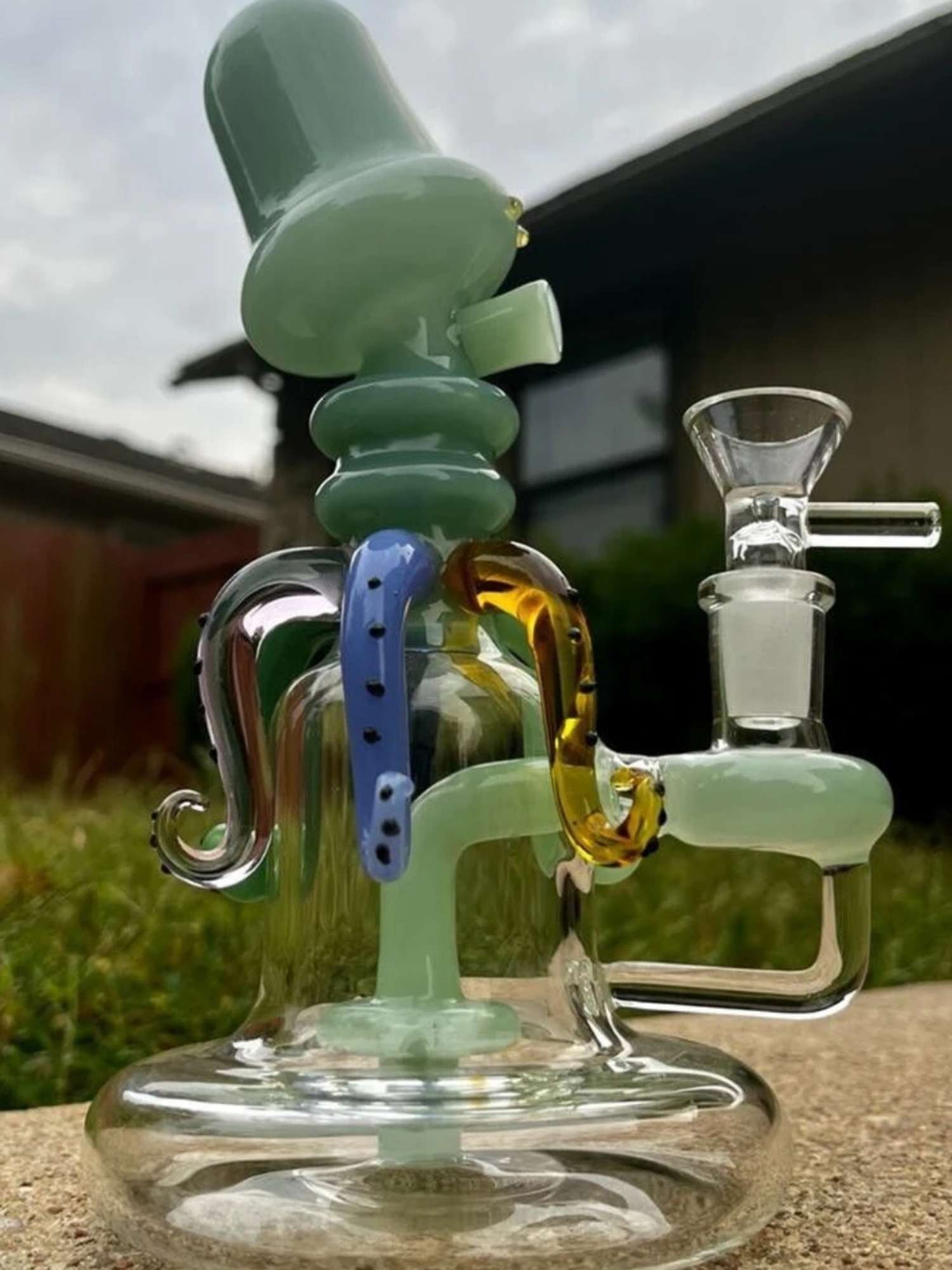 9" Octopus Penis head Bong Glass Water Pipe Smoking Rig image 0