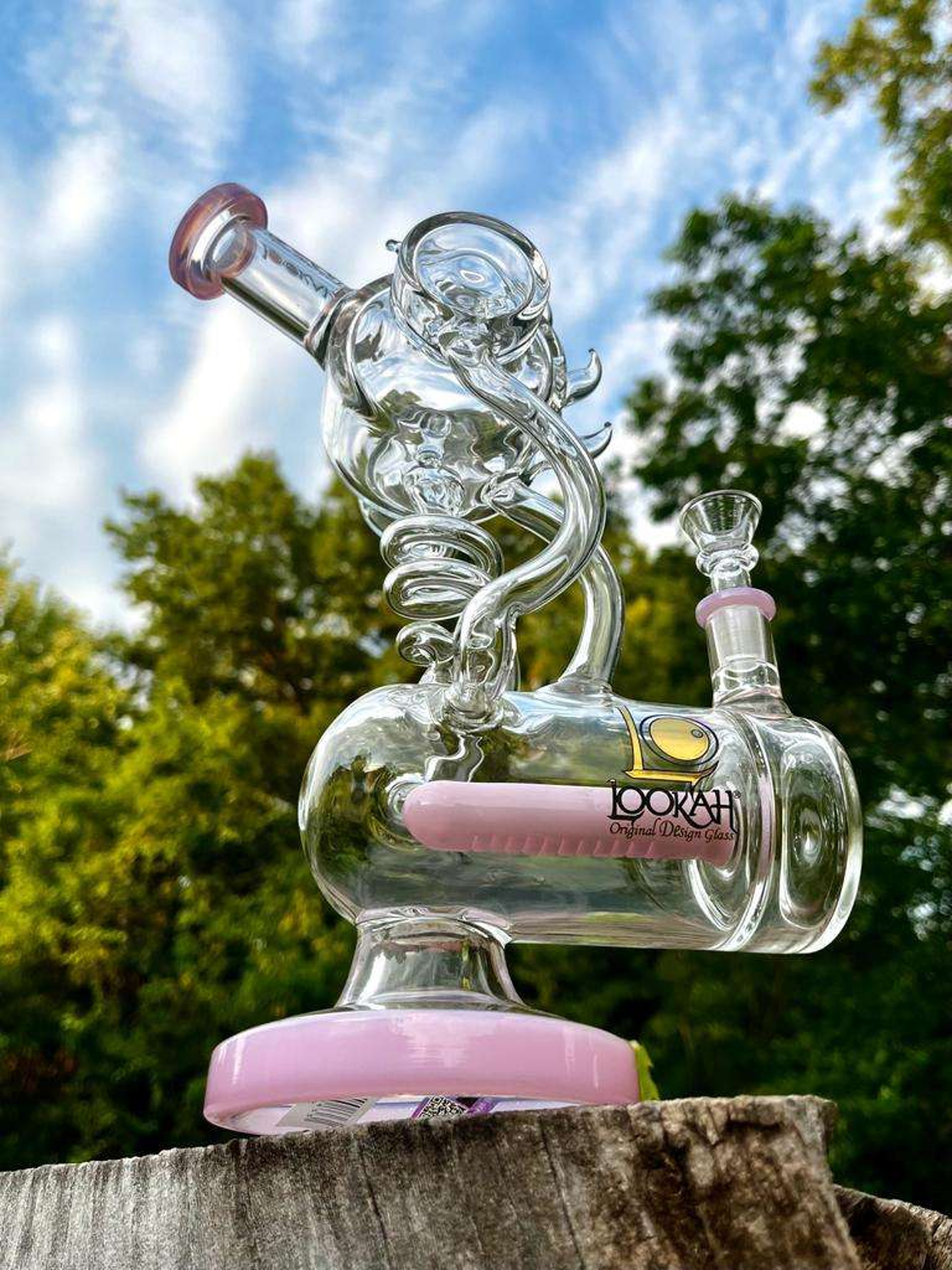 12" Pink Lookah Glass Recycler Rig image 0
