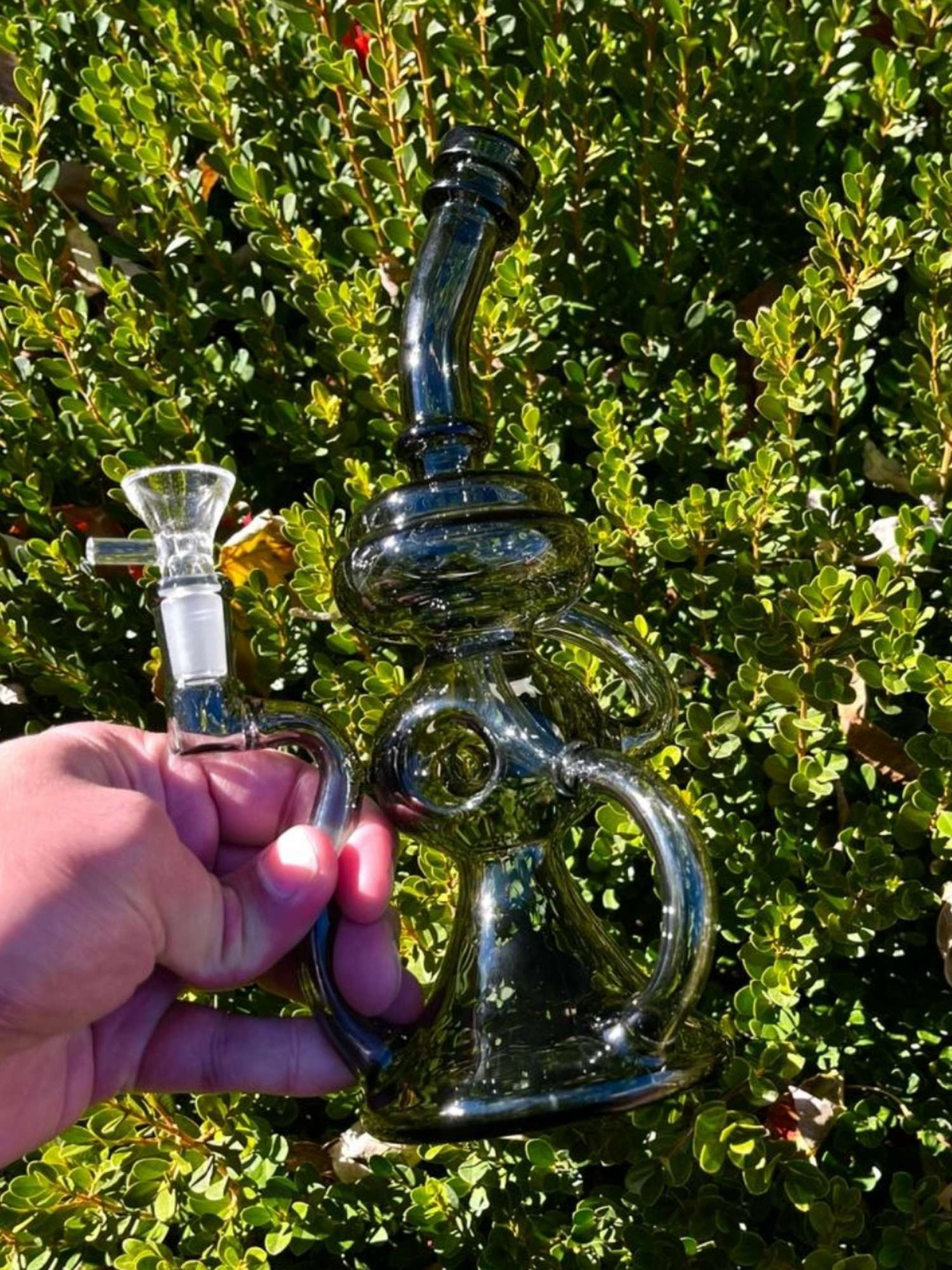 10” Black Glass Ball Recycler Beaker Rig Or Bong image 0