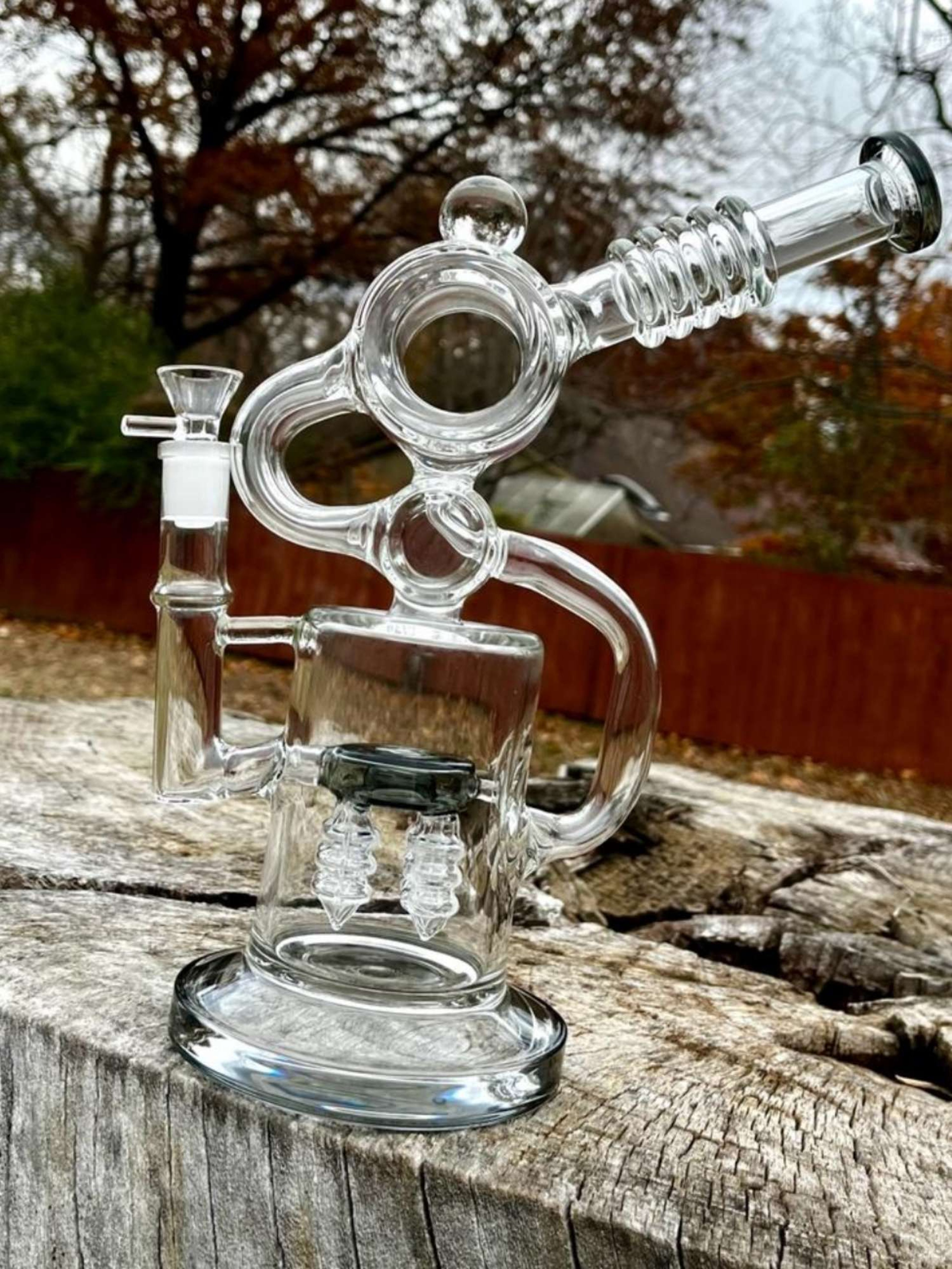 12" Teal Black Inline Perc Rig Recycler Glass Bong Beaker image 0
