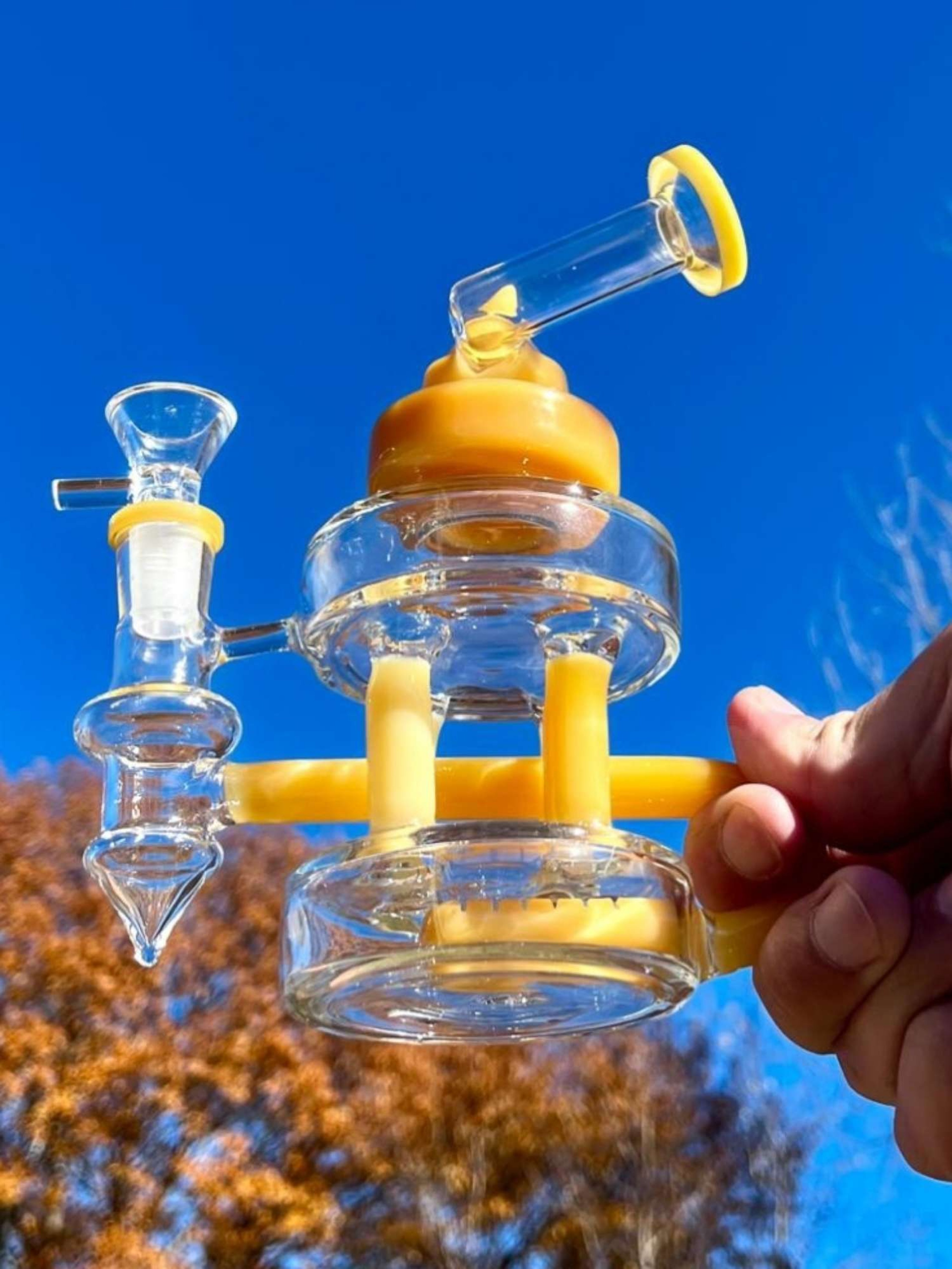 6.5" Yellow Mini Rig Recycler Glass Water Pipe image 0