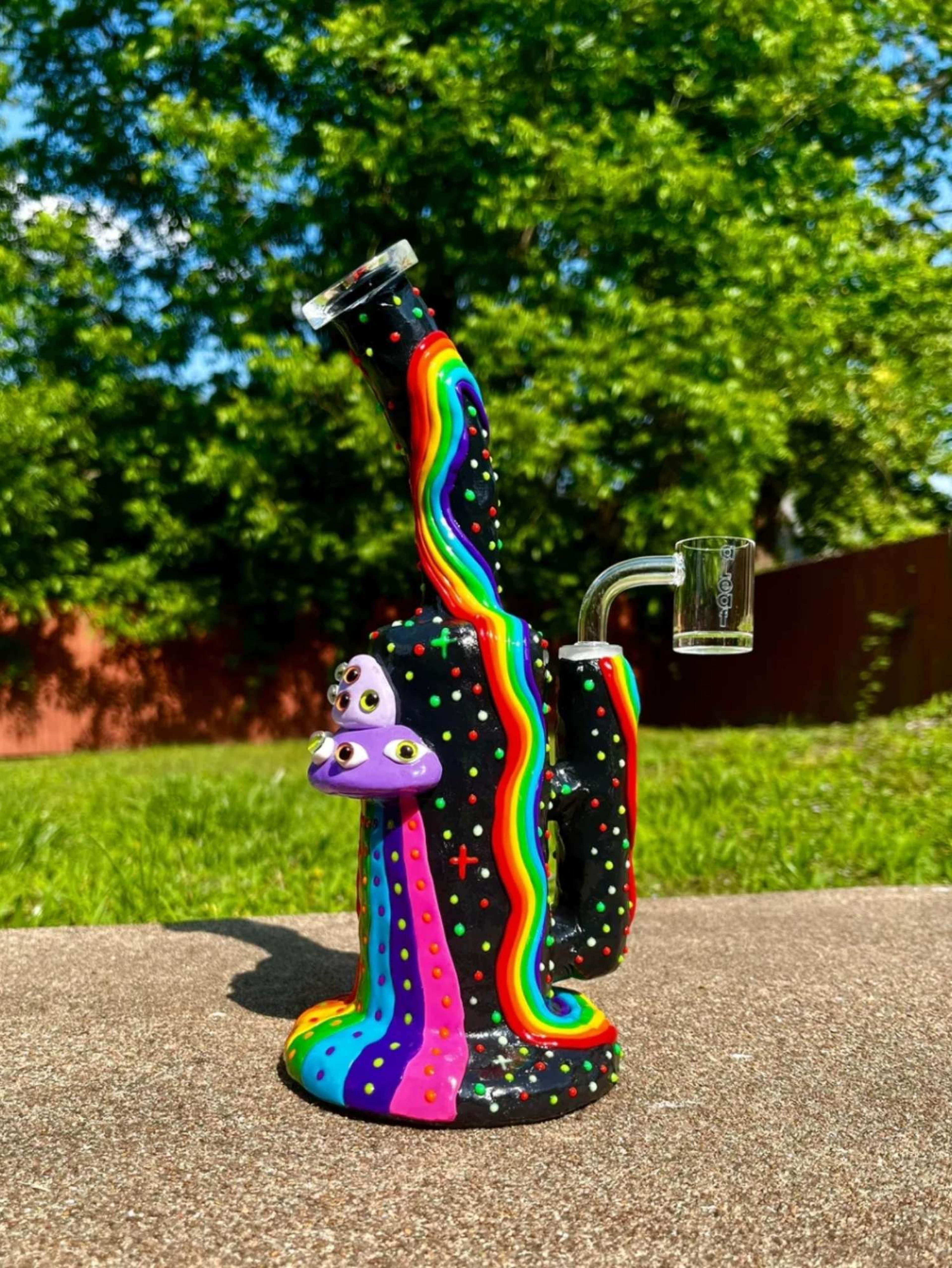 9" Ceramic Rainbow Rig - UV Reactive, Glow in the Dark, image 0