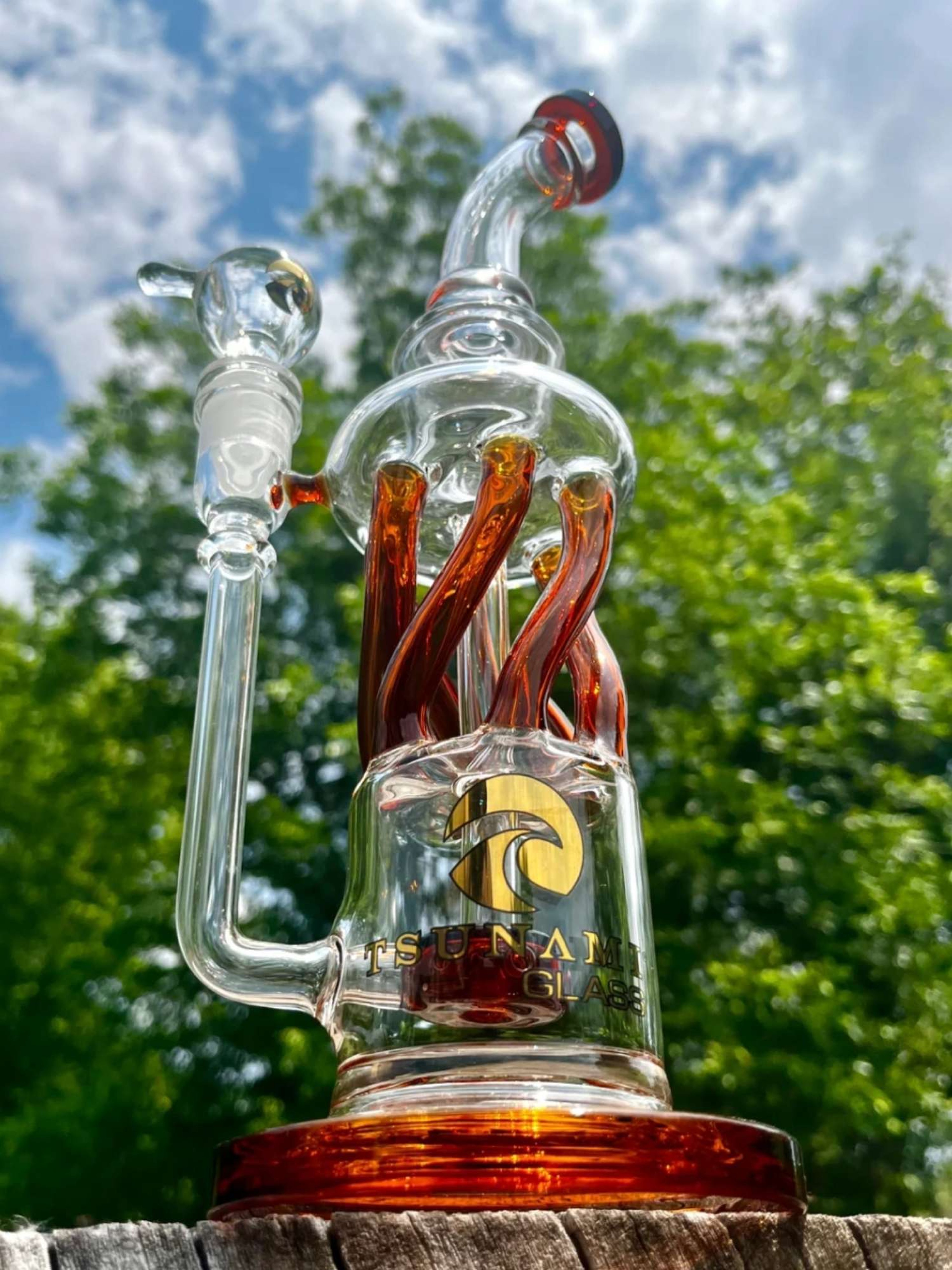 12" Tsunami Glass Twisted Showerhead Recycler Bong image 0