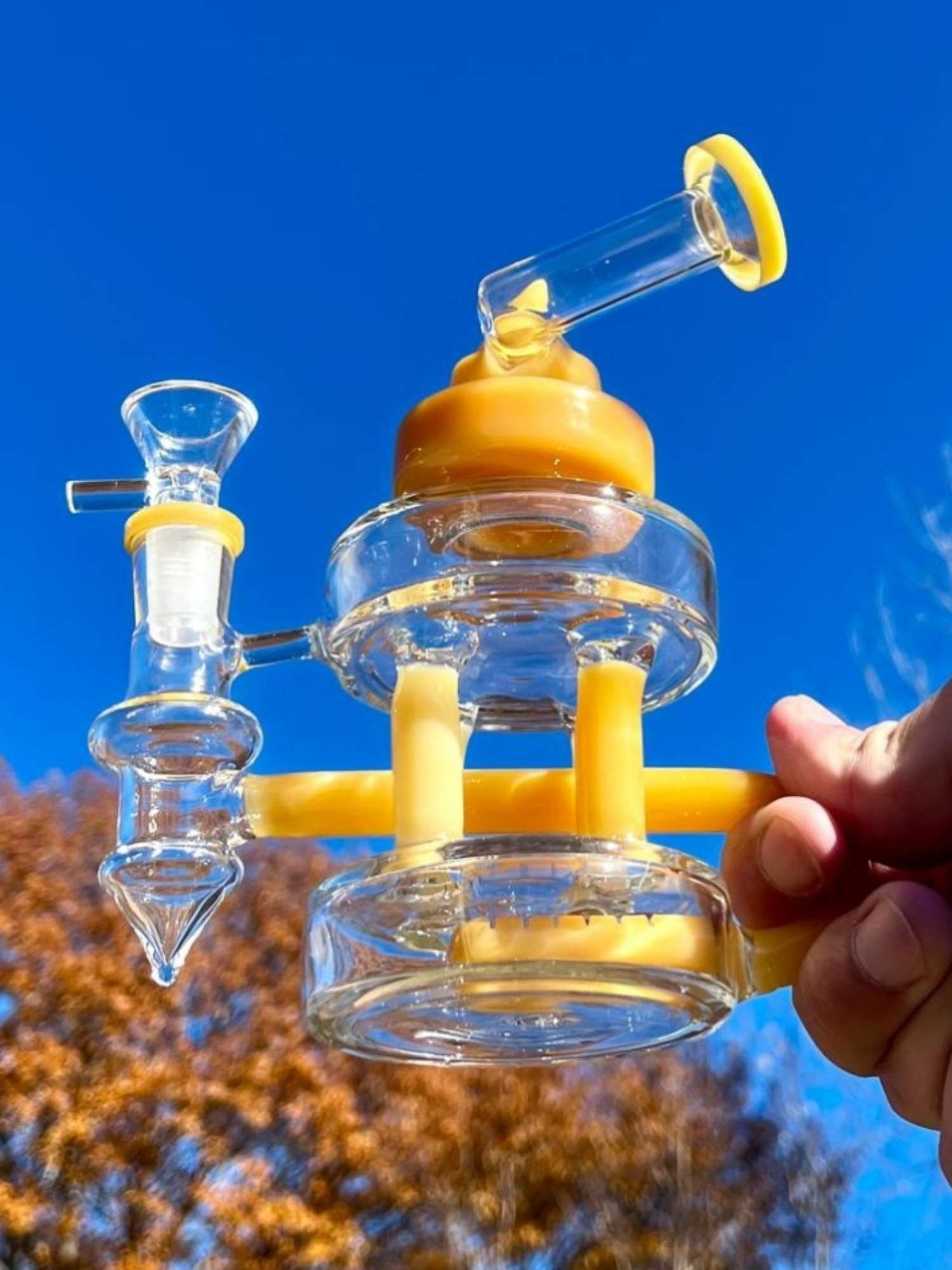 6.5" Yellow Mini Rig Recycler Glass Water Pipe image 0