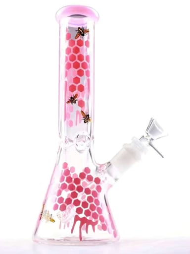 Preview pic of pink bee inspired beaker bong