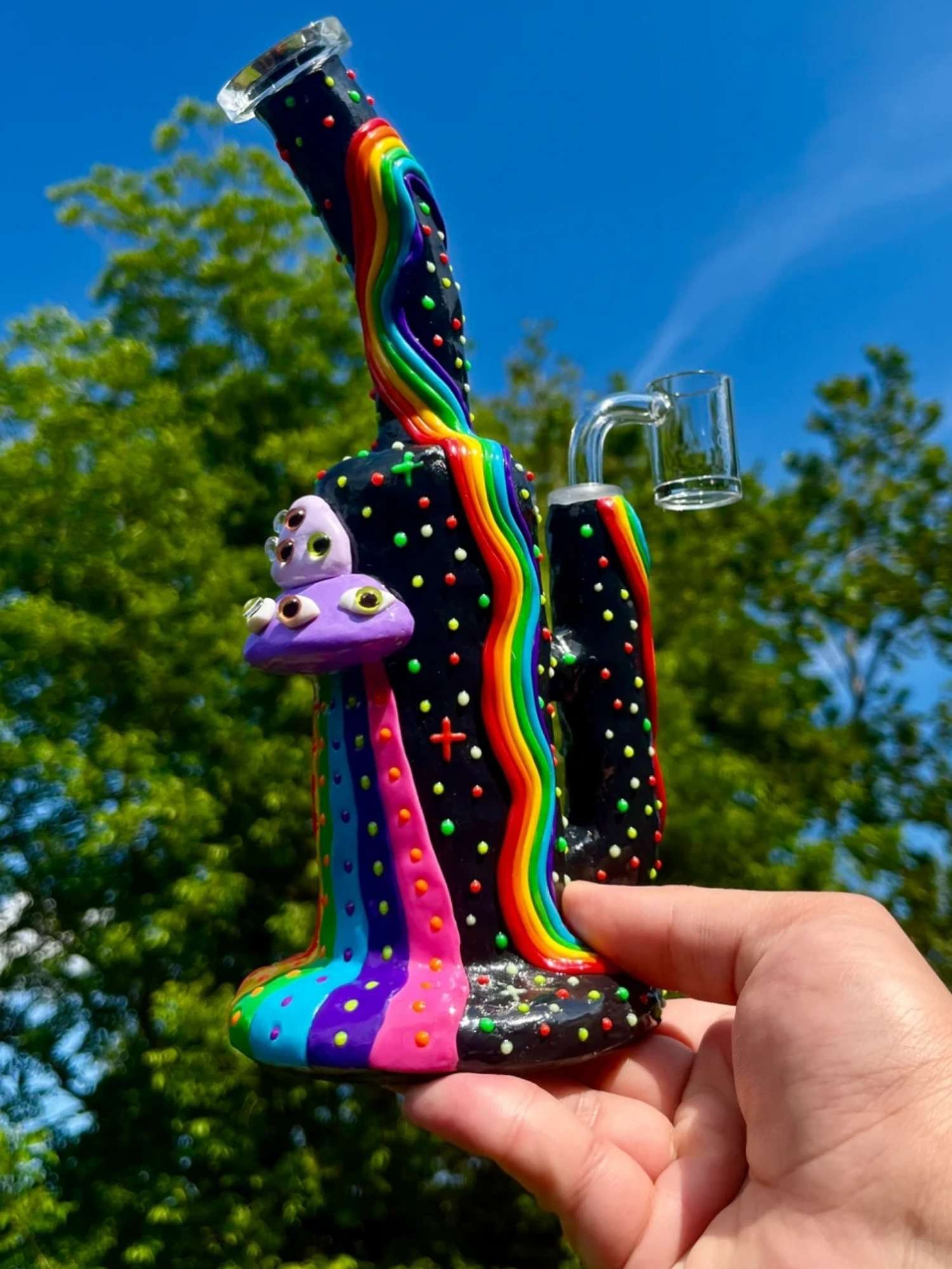 9" Ceramic Rainbow Rig - UV Reactive, Glow in the Dark image 0