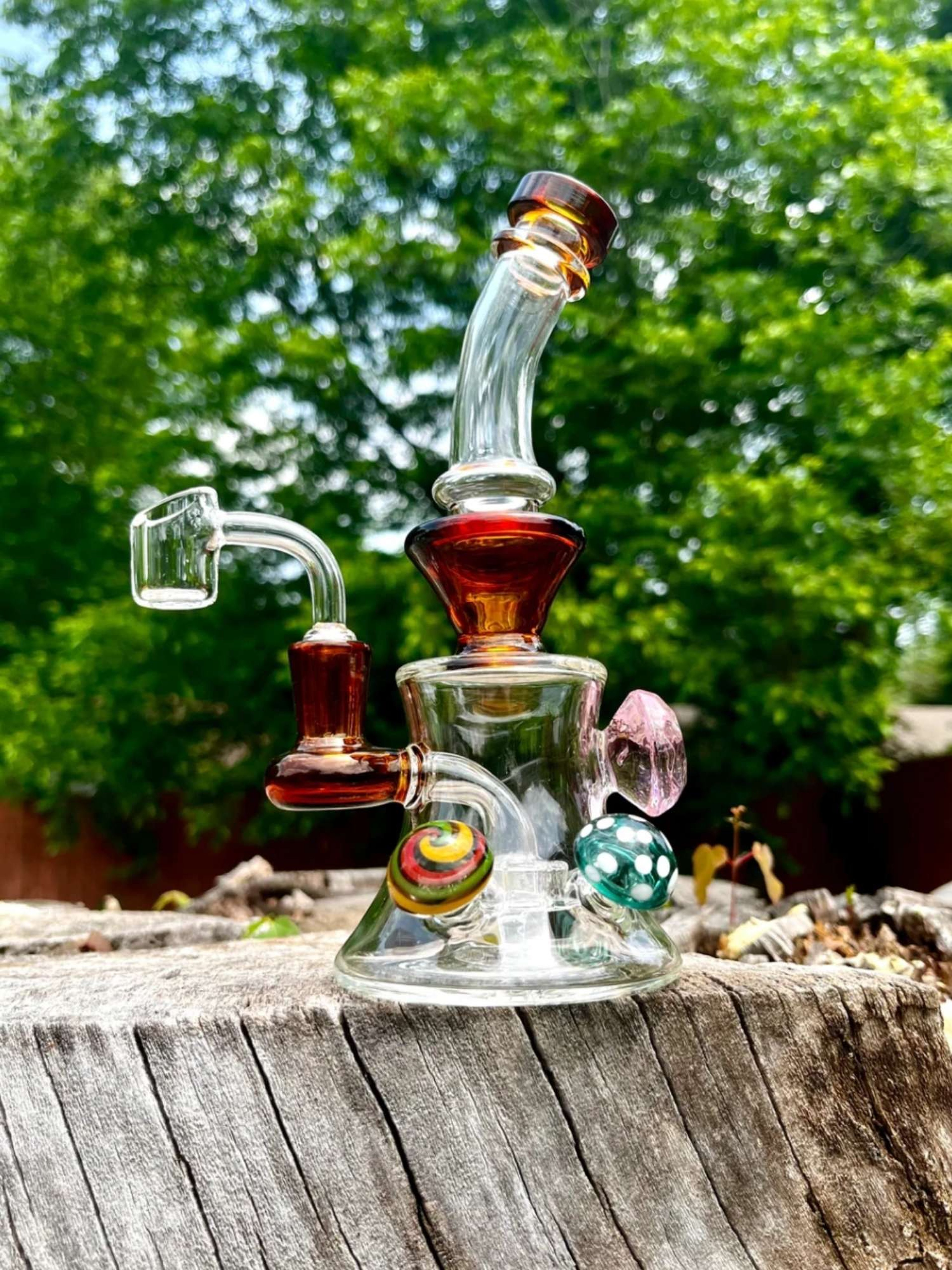 Gem and Mushroom Oil Rig - Portable Borosilicate Glass Rig image 0