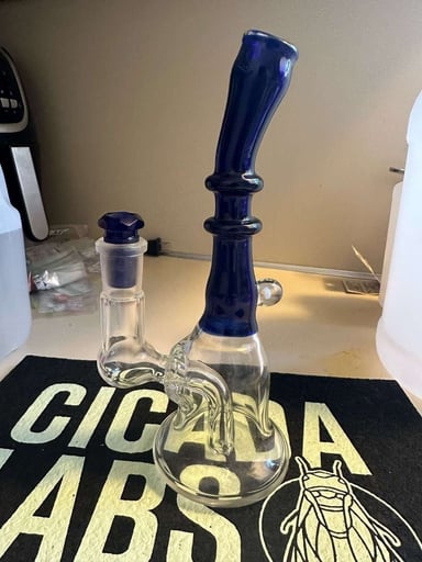 Preview pic of Raset Glass Cobalt Blue Bell BIG opal w/ matching faceted adapter