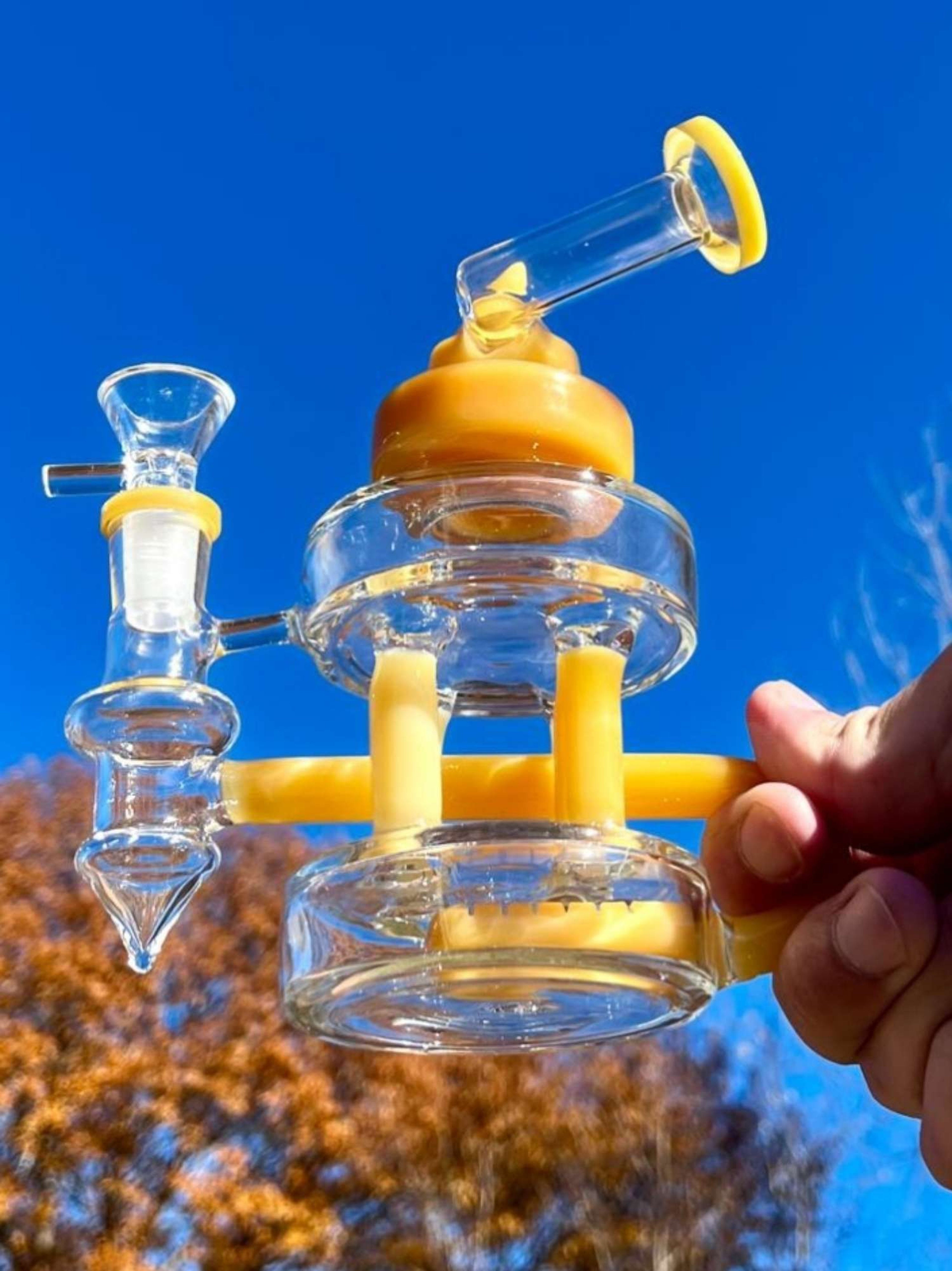 6.5" Yellow Mini Rig Recycler Glass Water Pipe image 0