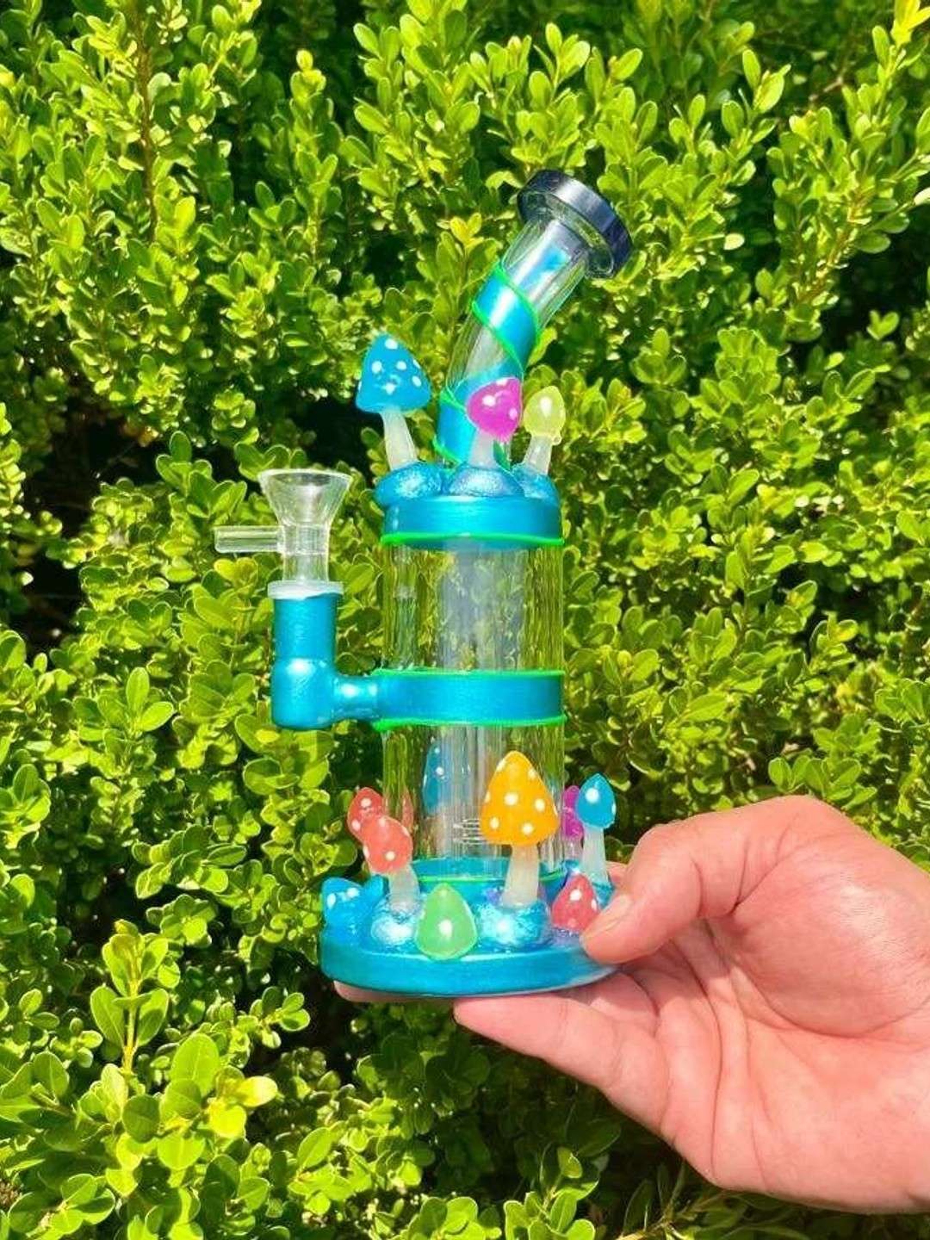 10" Glow in The Dark Mushroom Glass Rig image 0