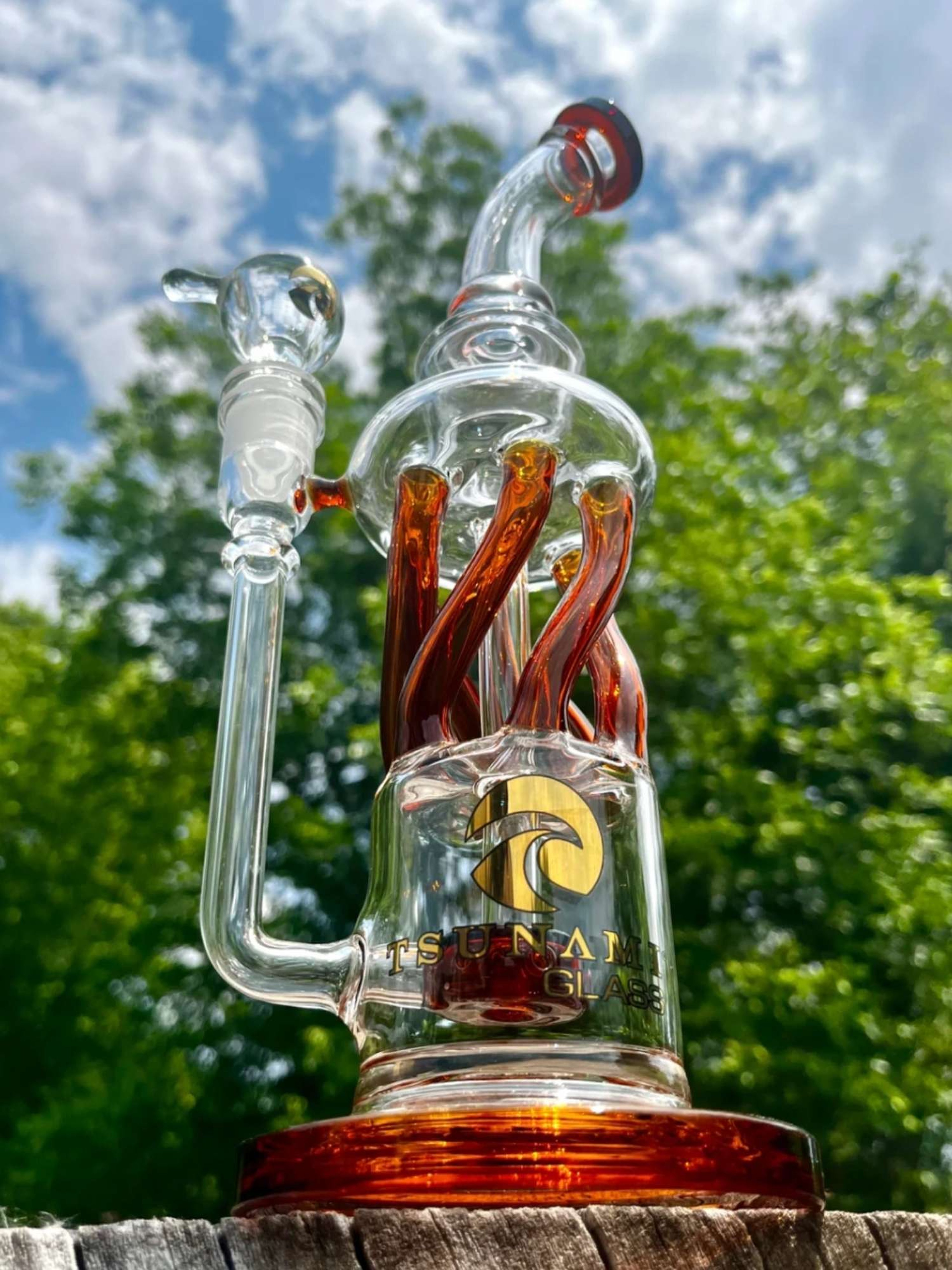 12" Tsunami Glass Twisted Showerhead Recycler Bong image 0