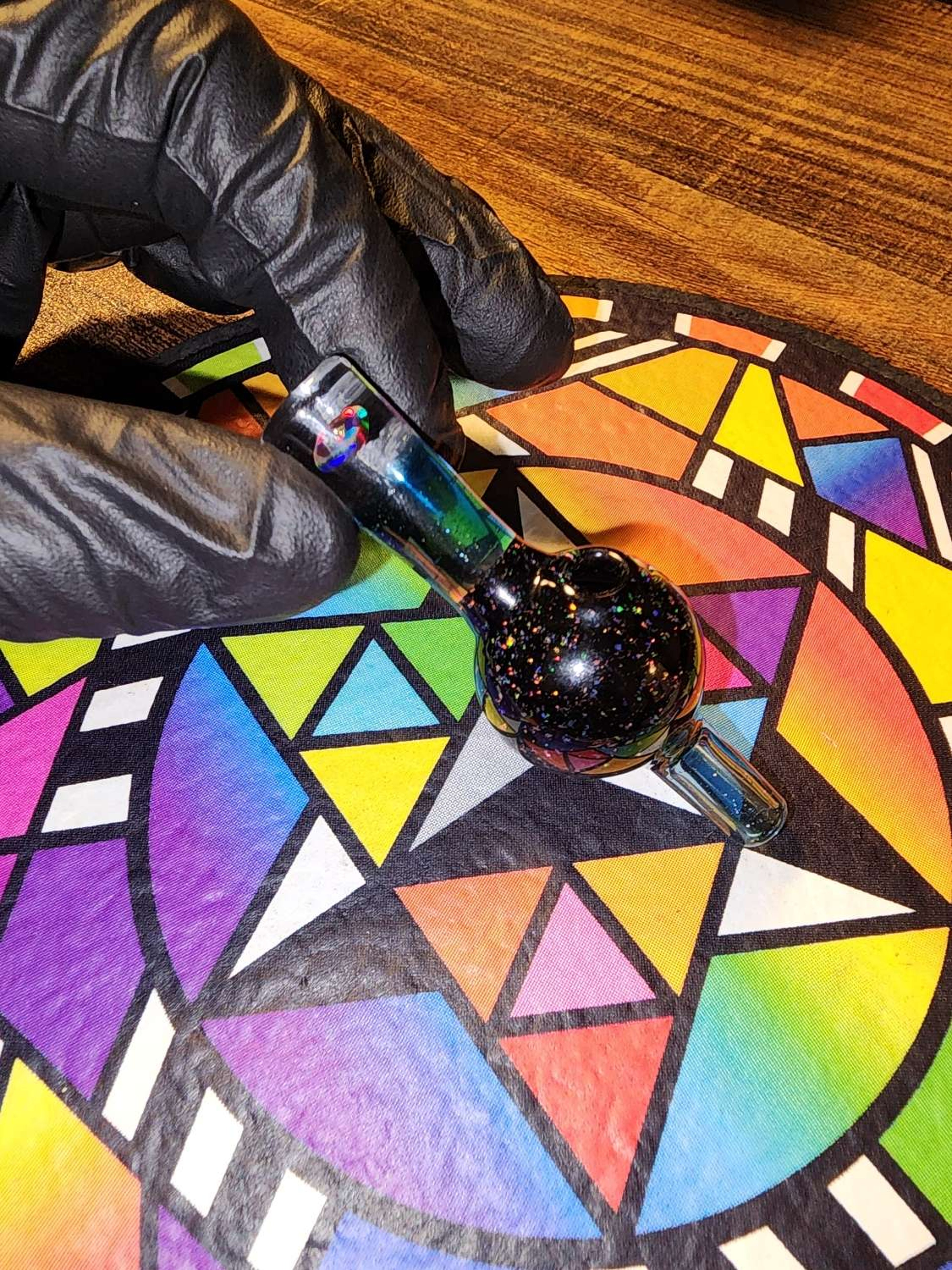 Preview pic of Heady crushed opal bubble cap with opal in handle.