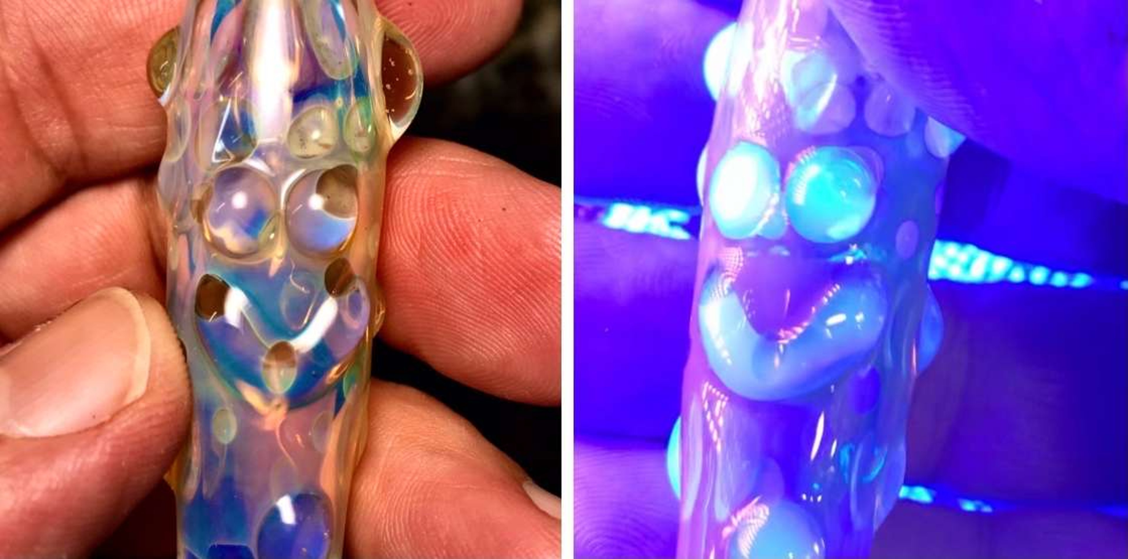 Preview pic of UV Smiley Faces Silver Fume Chillum 