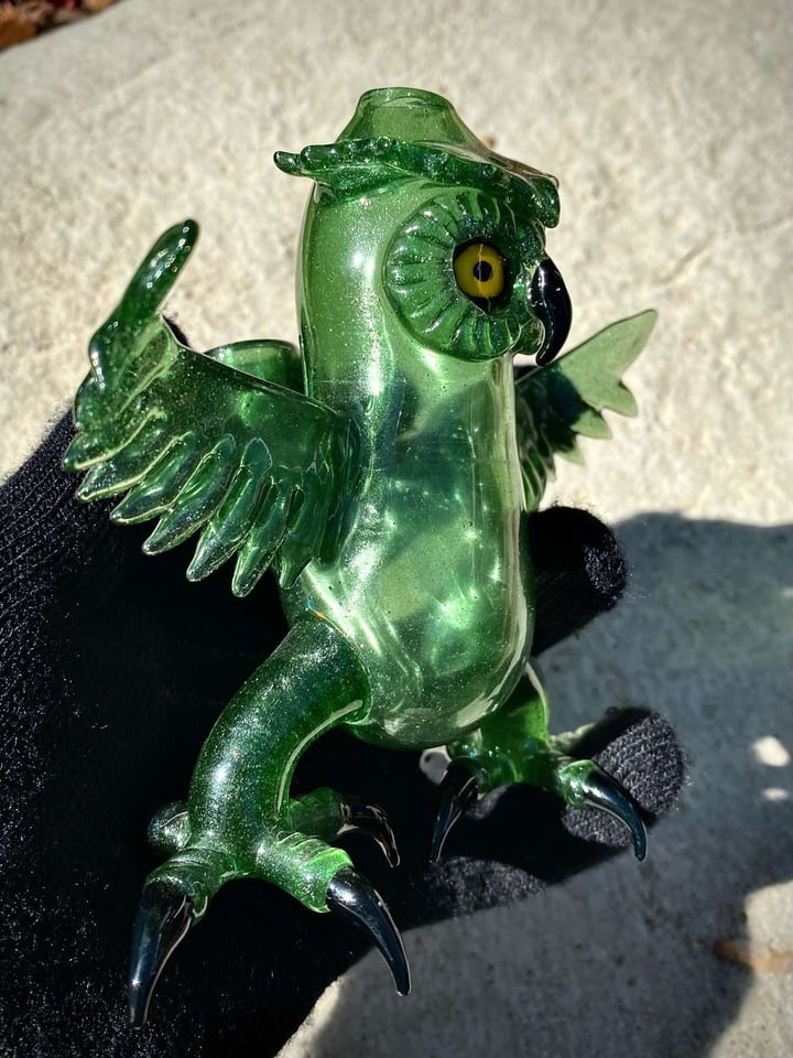 Four Winds Flameworks Green Stardust Owl 14mm🔥 Image 3