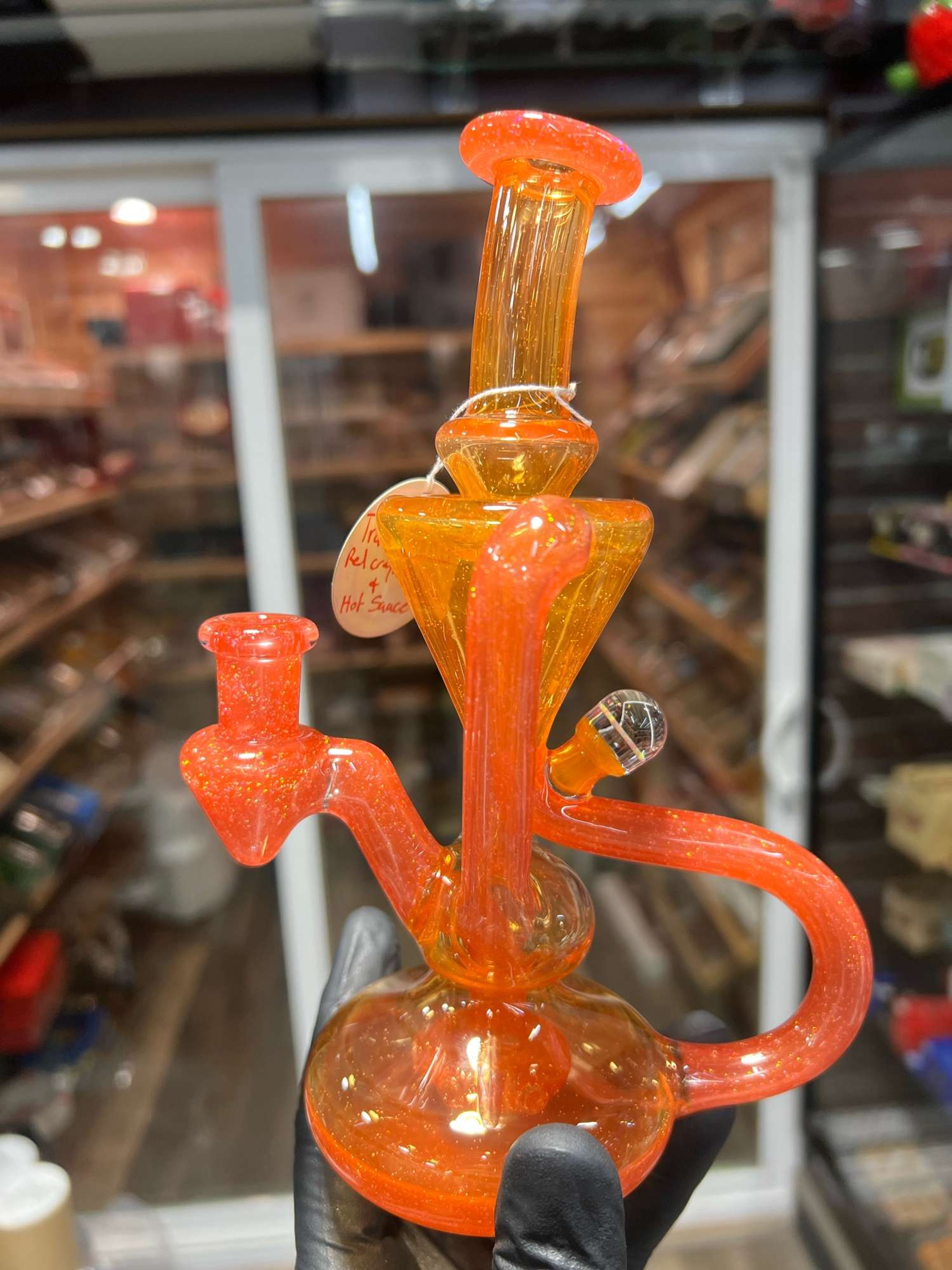 Preview pic of Boogie Glass Mini Recycler Transparent Red Crayon Cropal & Hot Sauce W/Opal