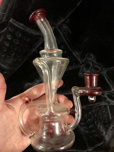 Preview pic of Jacksglassart dual uptake recycler rig w/several encased opals