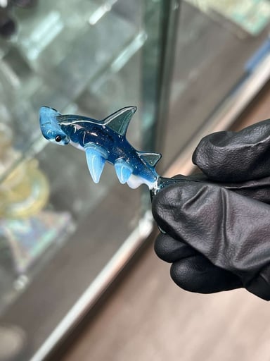 Preview pic of Liz Wright blue stardust Glass Shark Pendant