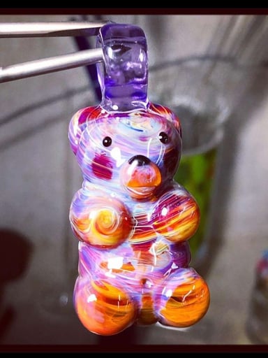 Preview pic of Amber purple large gummy bear pendant