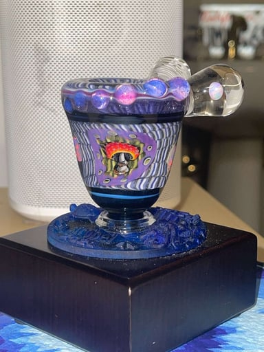 Preview pic of Conversion Glass Slide with Encased Mille (UV), Encased Opals, Opal Attachment and DNA Cane Attachment (UV)