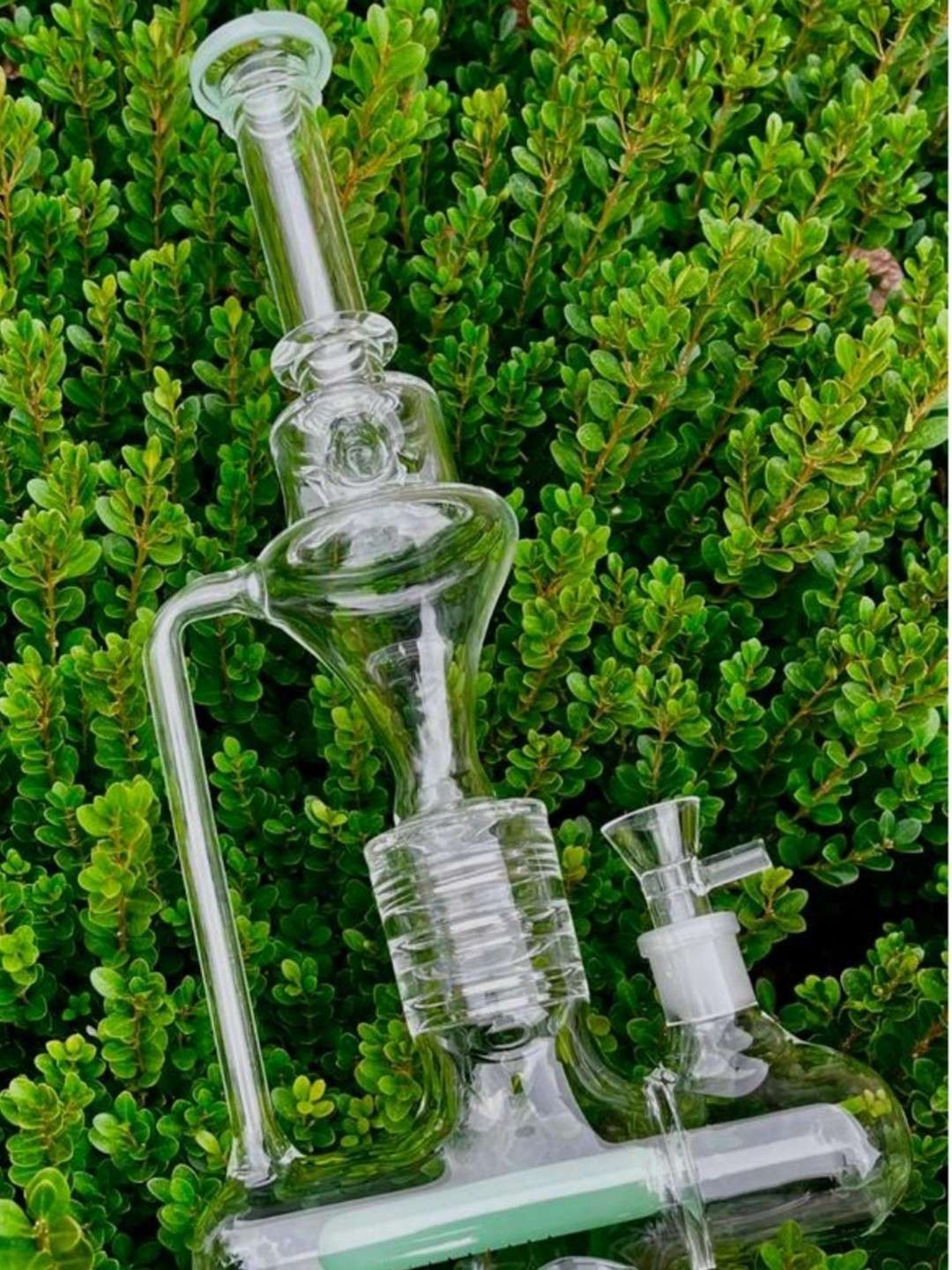 17" One-Arm Inline Recycler Bong Water Pipe Milk Green image 0