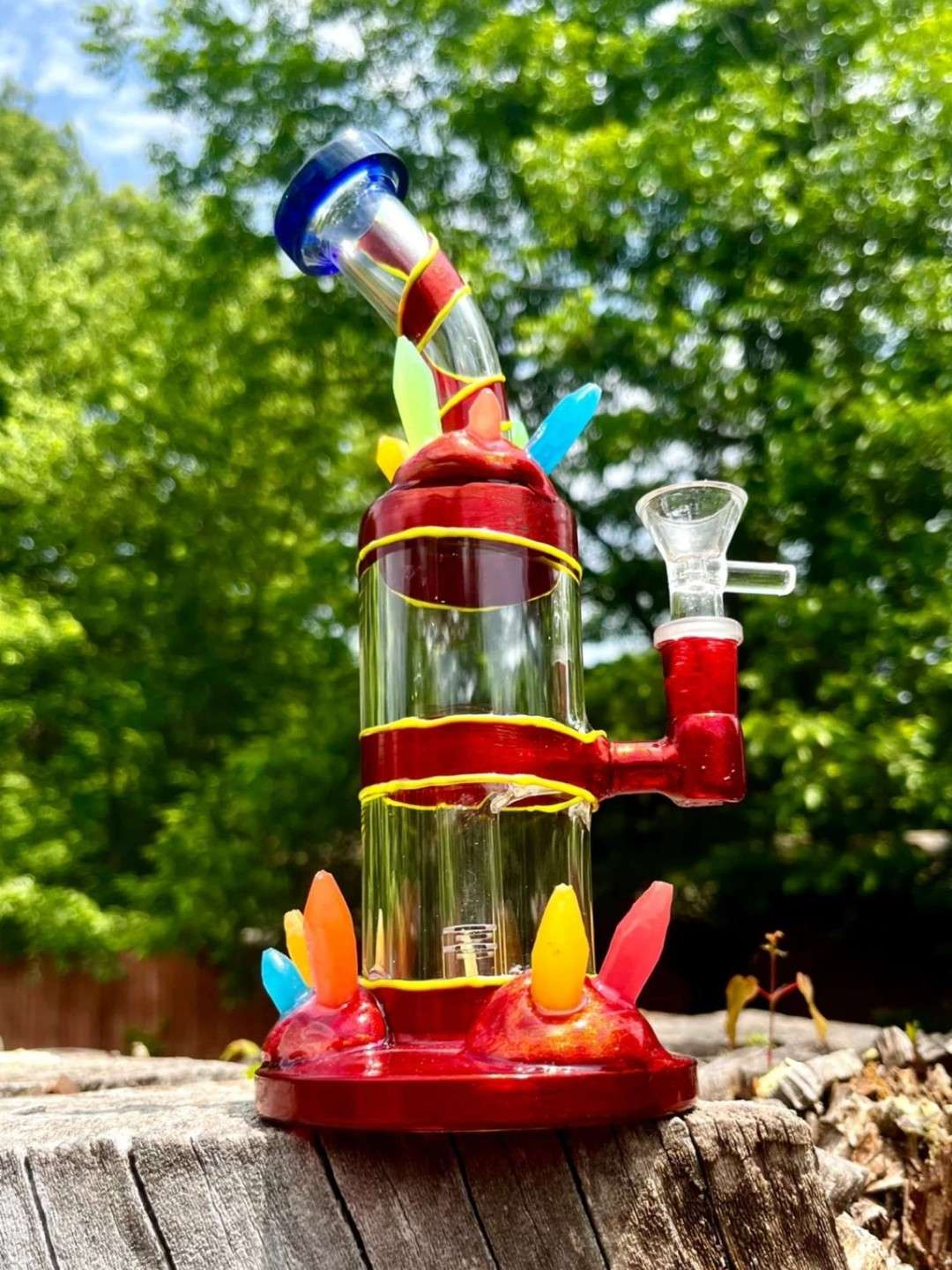 9-Inch Transparent Red Glass Rig Water Pipe Bong image 0