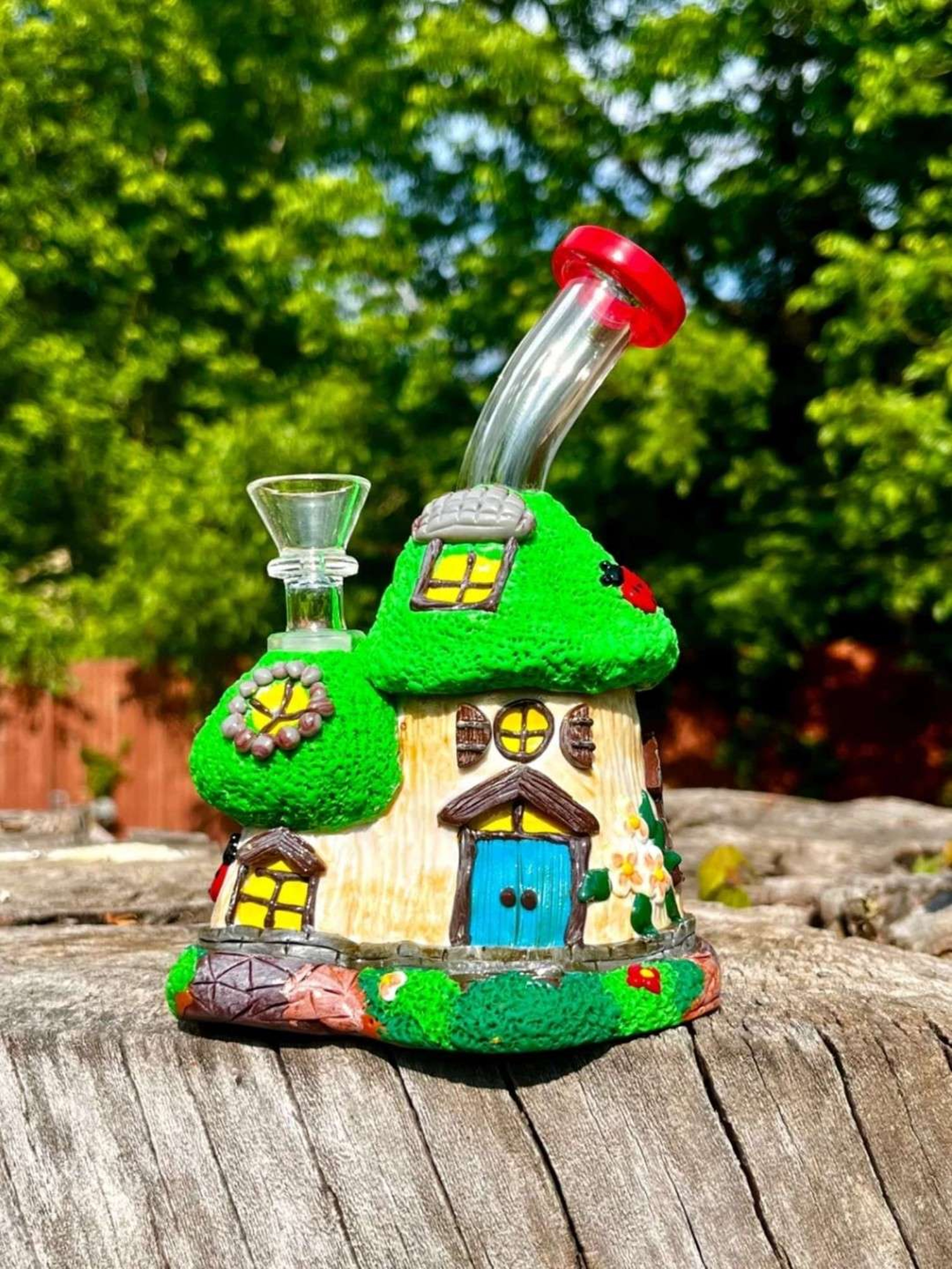 7" Mushroom Treehouse Ceramic Glass Pipe image 0