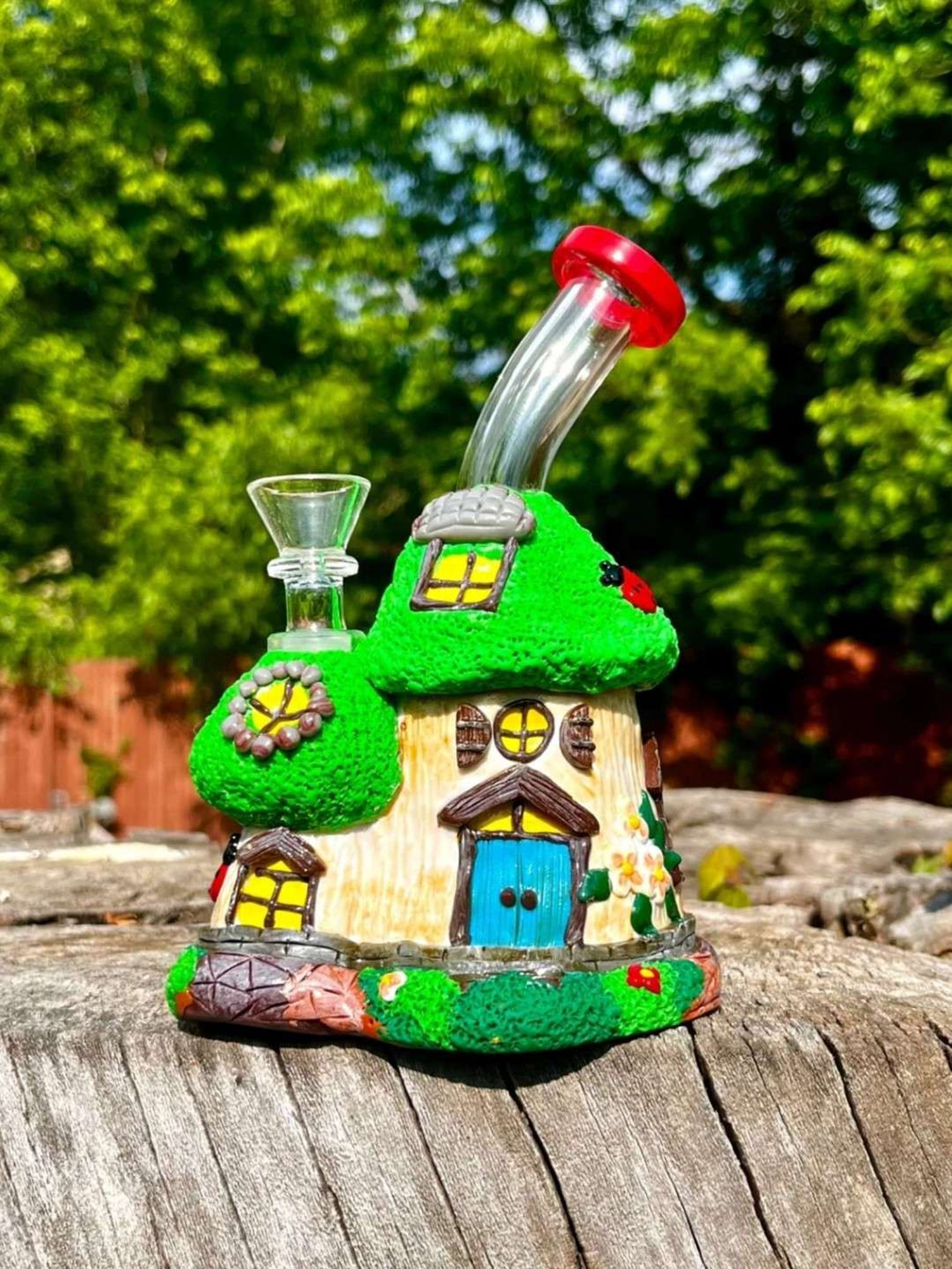 Preview pic of 7" Mushroom Treehouse Ceramic Glass Pipe