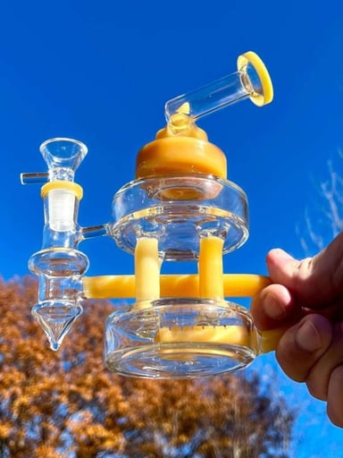 Preview pic of 6.5" Yellow Mini Rig Recycler Glass Water Pipe