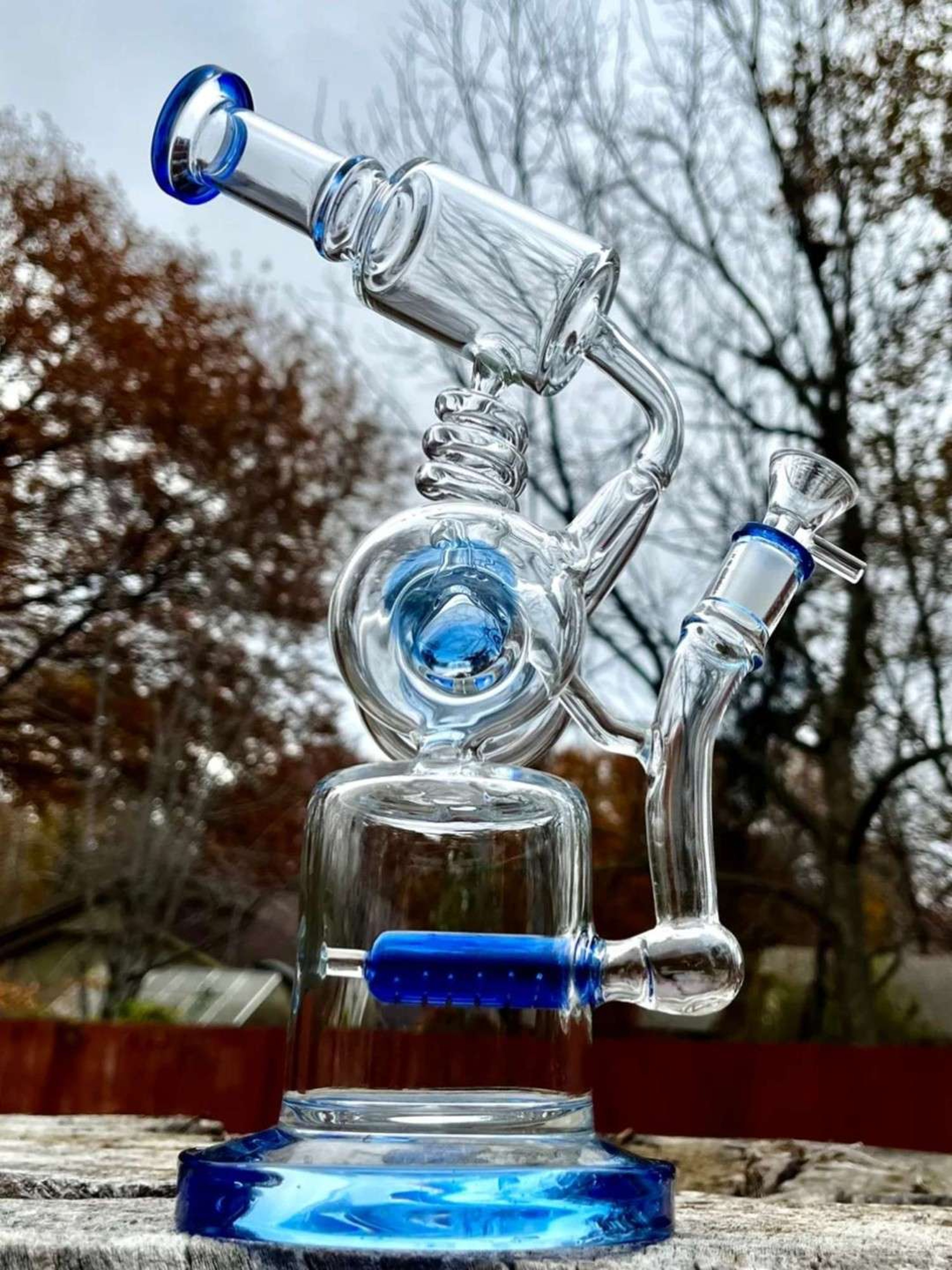 12” Blue Space Rocket Recycler Multi Perc Water Pipe Rig image 0